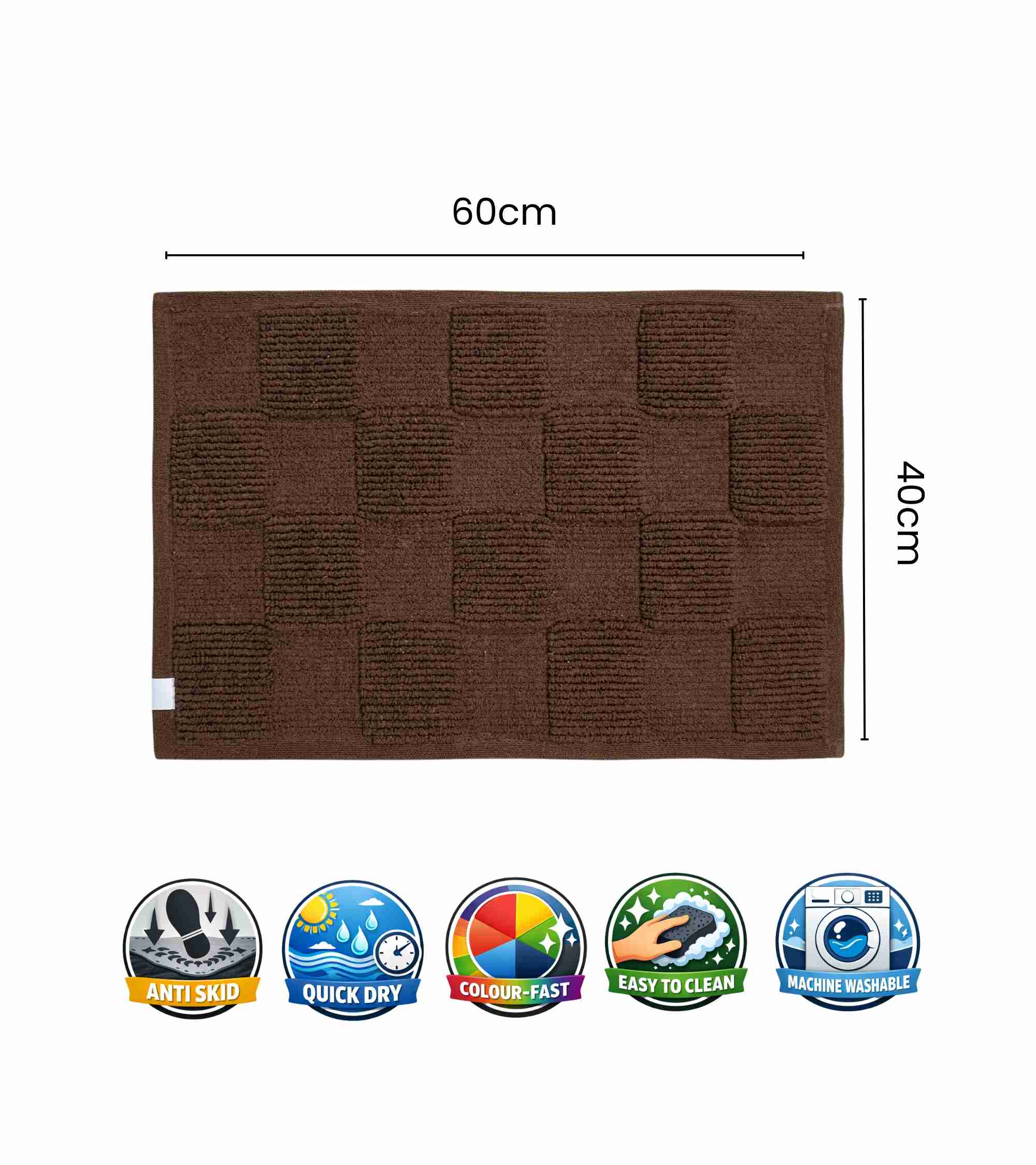 Premsons® Premium Super Soft Anti-Skid Bath Mat – Tiles Pattern (40x60 cm) | Plush, Quick Dry, Water Absorbent Bathroom Mat for Shower, Spa & Home