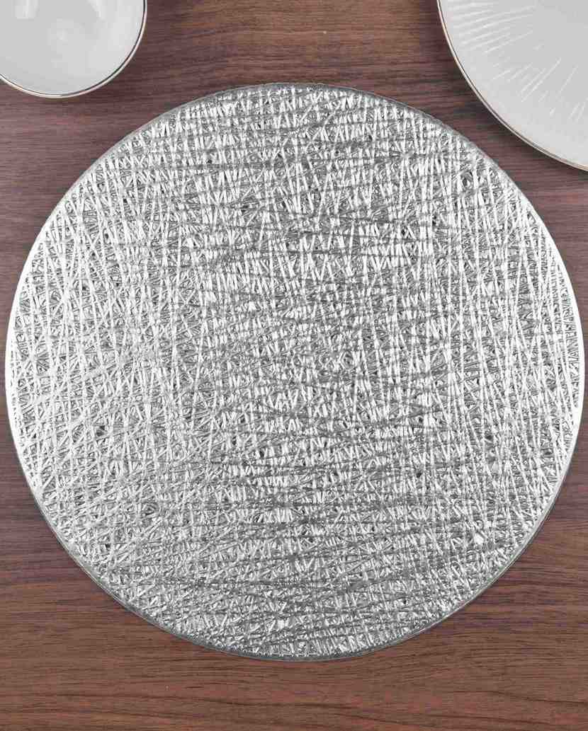 Premsons® Round Table Mat – Elegant Metallic Mesh Placemat | Washable, Wipeable, Non-Slip & Heat-Resistant | Dining Table Mat for Kitchen, Wedding & Party Décor – Silver