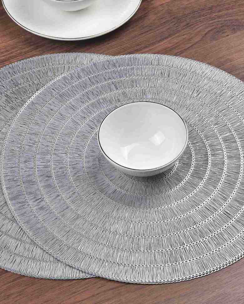 Premsons® Round Table Mat – Textured Loop Metallic Placemat | Washable, Wipeable, Non-Slip & Heat-Resistant | Decorative Table Mat for Dining, Kitchen, Wedding & Party Décor – Silver