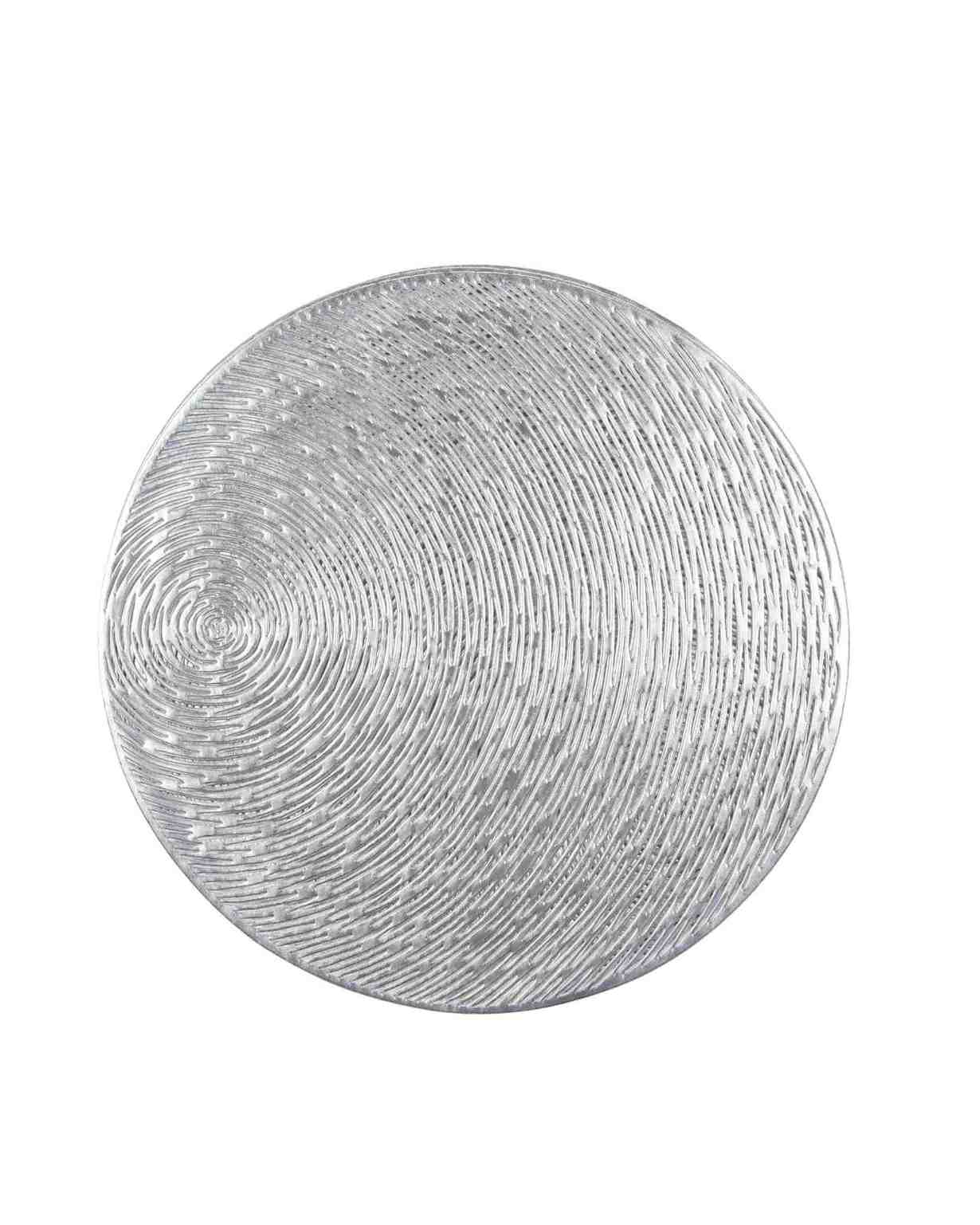 Premsons® Round Table Mat – Elegant Swirl Metallic Placemat | Washable, Wipeable, Non-Slip & Heat-Resistant | Stylish Table Mat for Dining, Kitchen, Wedding & Party Décor – Silver