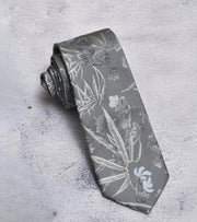 Premsons® Elegant Grey Floral Pattern Tie – Regular Size Men’s Neck Tie for Wedding, Party & Office Wear | Premium Formal Accessory