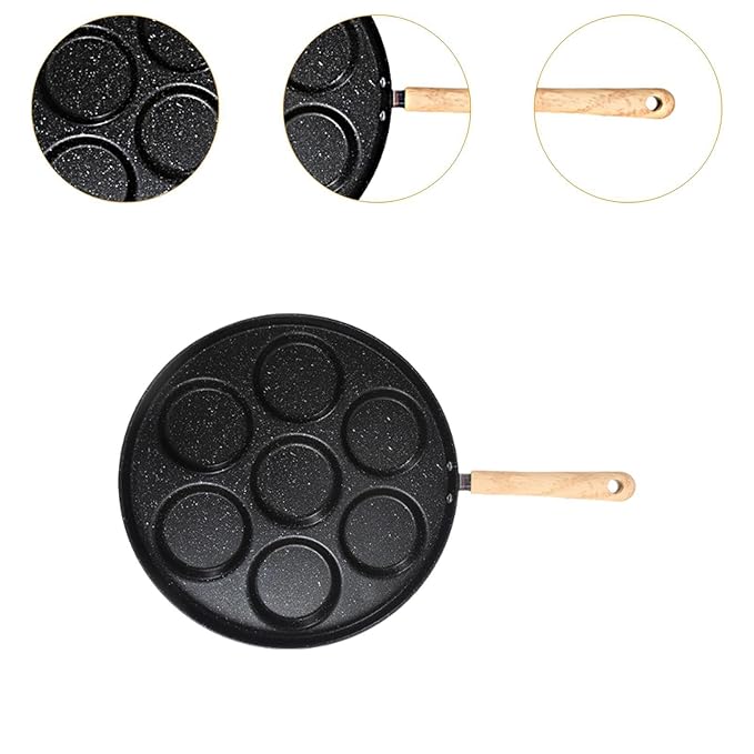 Premsons® Non-Stick 7-Cavity Breakfast Frying Pan – Multi-Section Cookie & Appam Pan with Heat-Resistant Handle | Ideal for Pancakes & Snacks