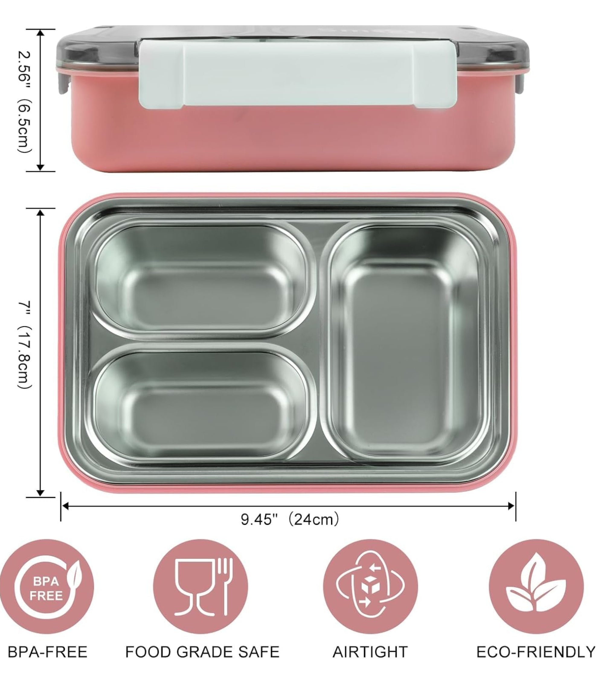 Premsons® Magical Unicorn Kids Bento Lunch Box for Girls – Leakproof Stainless Steel Tiffin Lunchbox with 3 Compartments, Pink BPA-Free Lid, Cute Cartoon Design, Ideal for School, Picnic & Travel