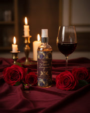 Eternia Noble Burgundy room spray bottle with fine mist sprayer and ornate label.