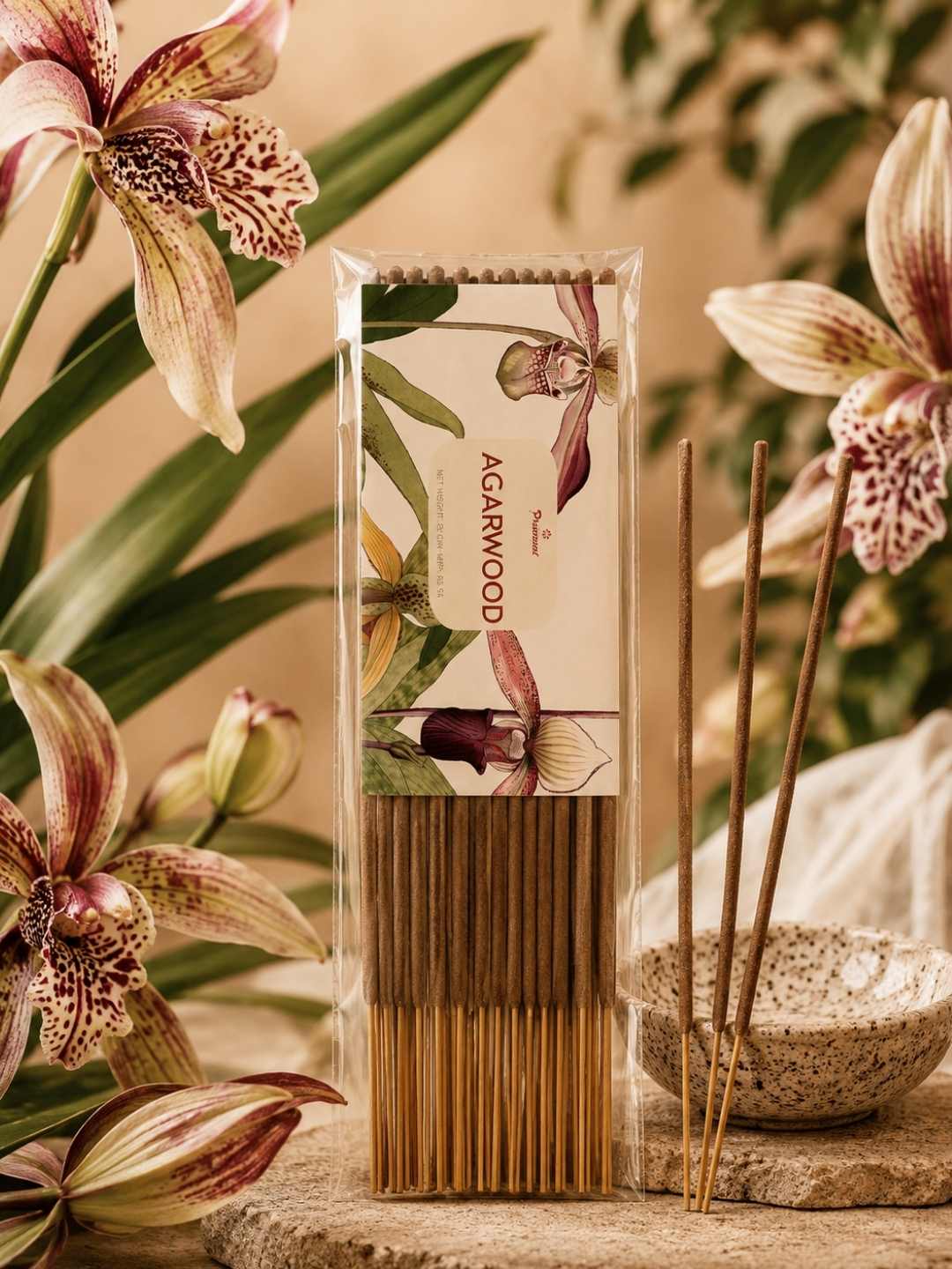 Agarwood scented agarbatti incense sticks with illustrated gift box and bundled sticks