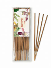 Agarwood incense sticks in clear pack, showing three brown sticks