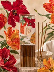 Boxed agarbatti incense sticks set with floral design; light brown incense sticks