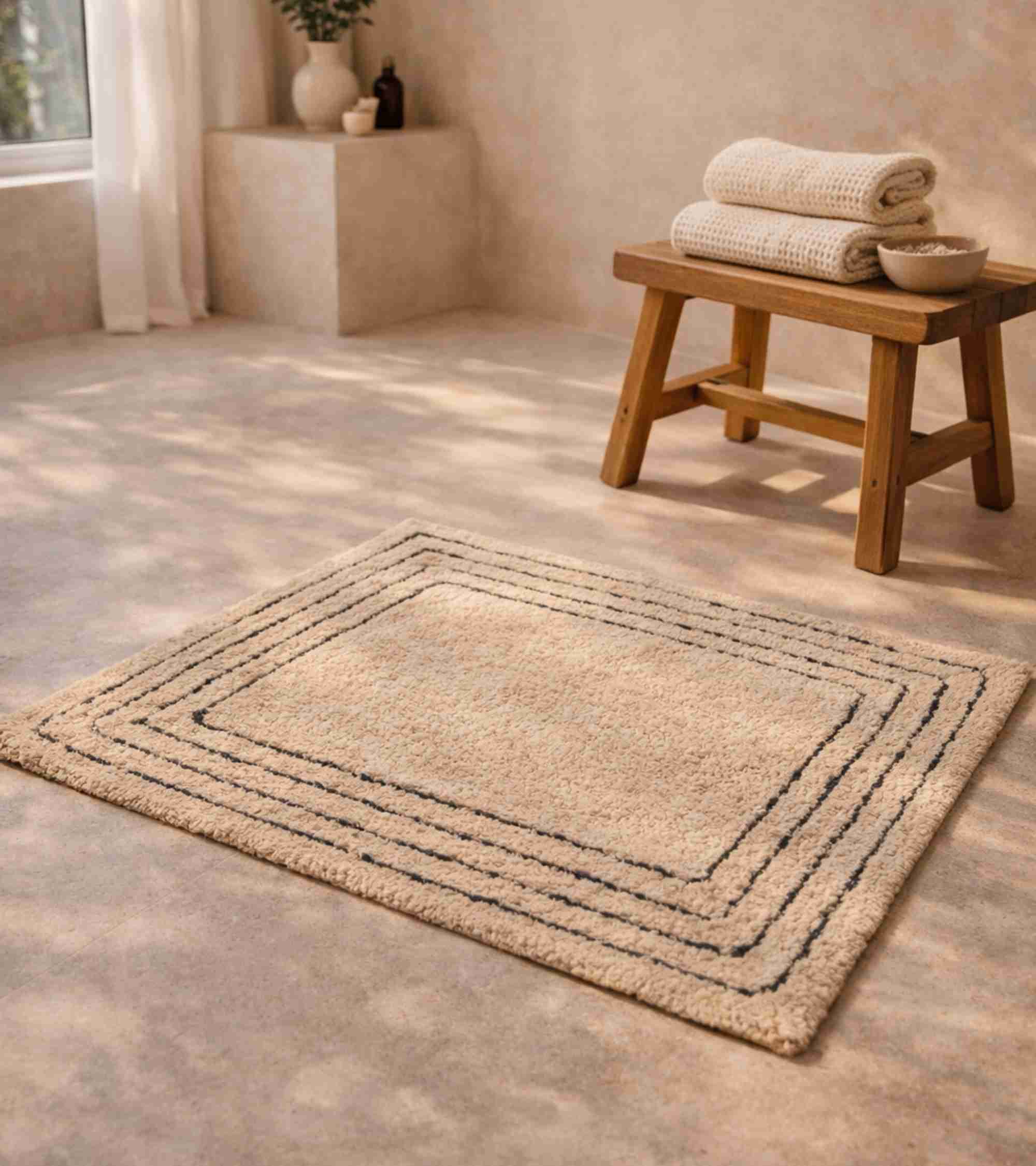Premsons® Anti-Skid Bath Mat Line Frame | Super Soft, Water Absorbent, Quick Dry Bathroom Floor Mat for Shower & Home Use