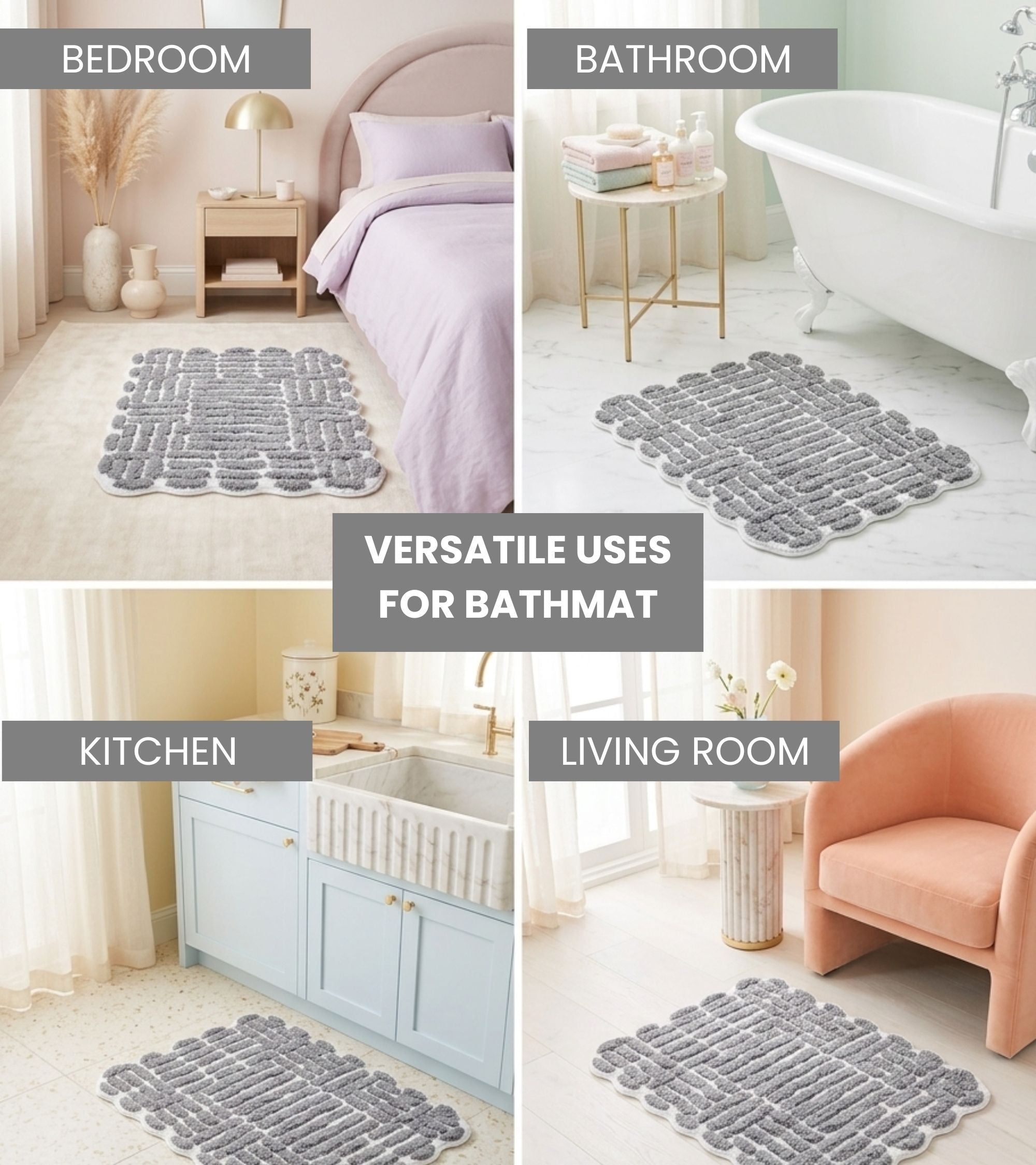 Premsons® Bath Mat Campos - Soft Absorbent Anti-Skid Bathroom Floor Mat - Quick Dry Shower Mat for Home