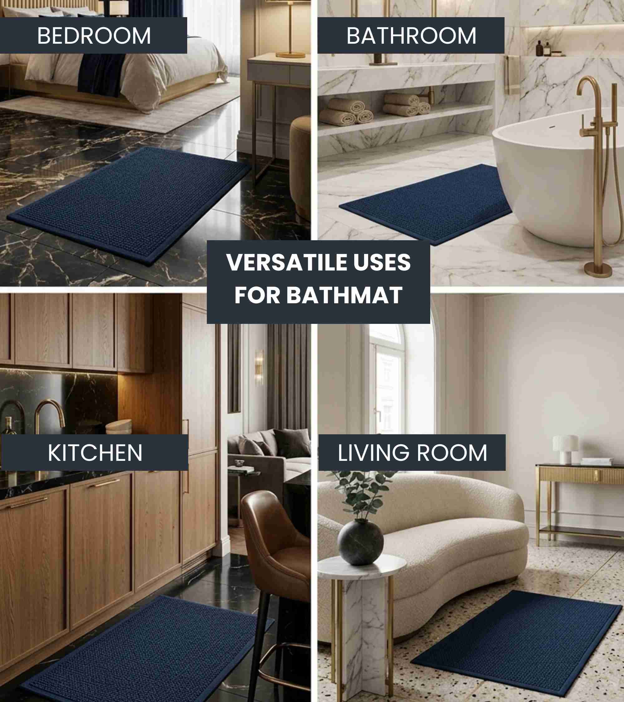 Premsons® Anti-Skid Bath Mat Frame | Super Soft, Water Absorbent, Quick Dry Bathroom Floor Mat for Shower & Home Use