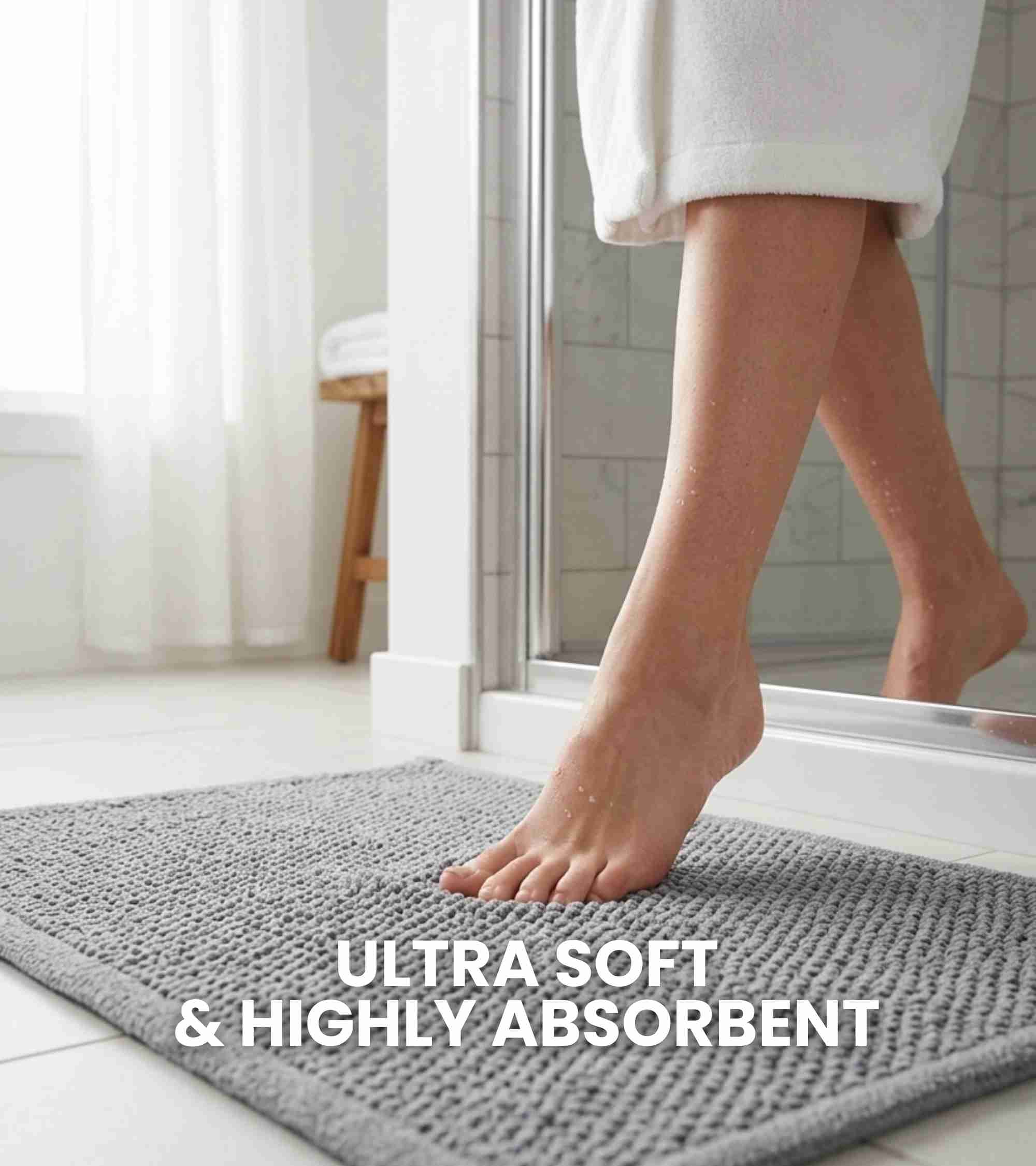 Premsons® Anti-Skid Bath Mat Frame | Super Soft, Water Absorbent, Quick Dry Bathroom Floor Mat for Shower & Home Use