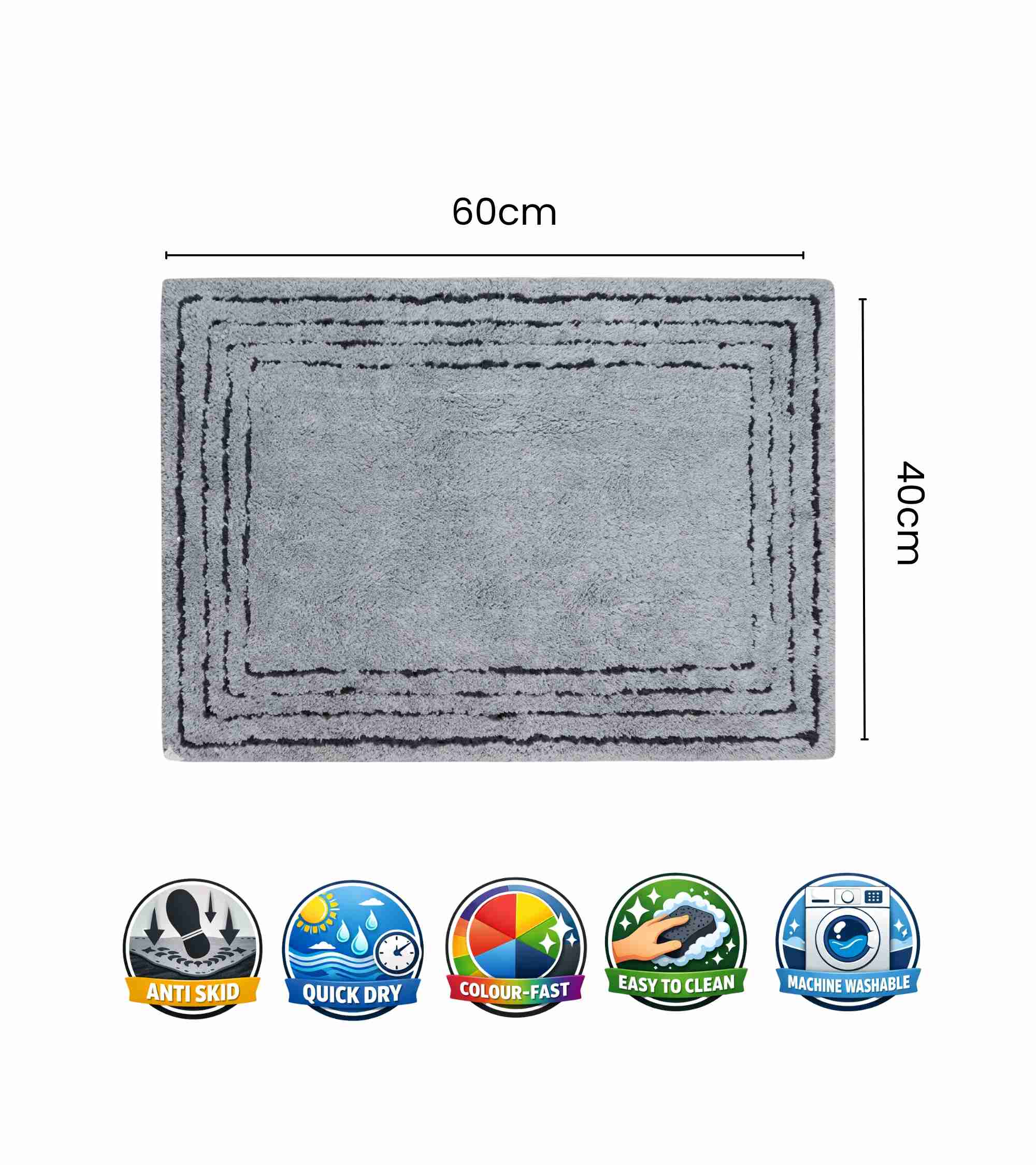 Premsons® Anti-Skid Bath Mat Line Frame | Super Soft, Water Absorbent, Quick Dry Bathroom Floor Mat for Shower & Home Use