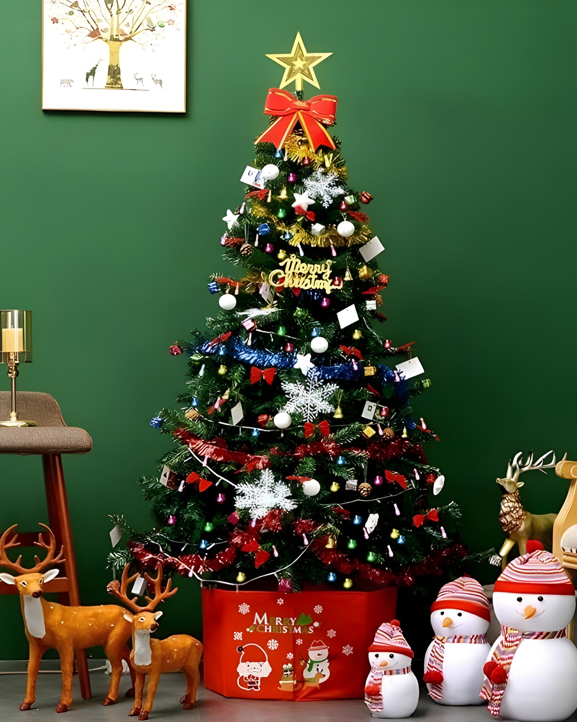 Premsons® 6ft Pre-Decorated Artificial Christmas Tree with Ornaments | Premium Indoor Holiday Tree for Home & Office Décor | Easy Assembly, Reusable