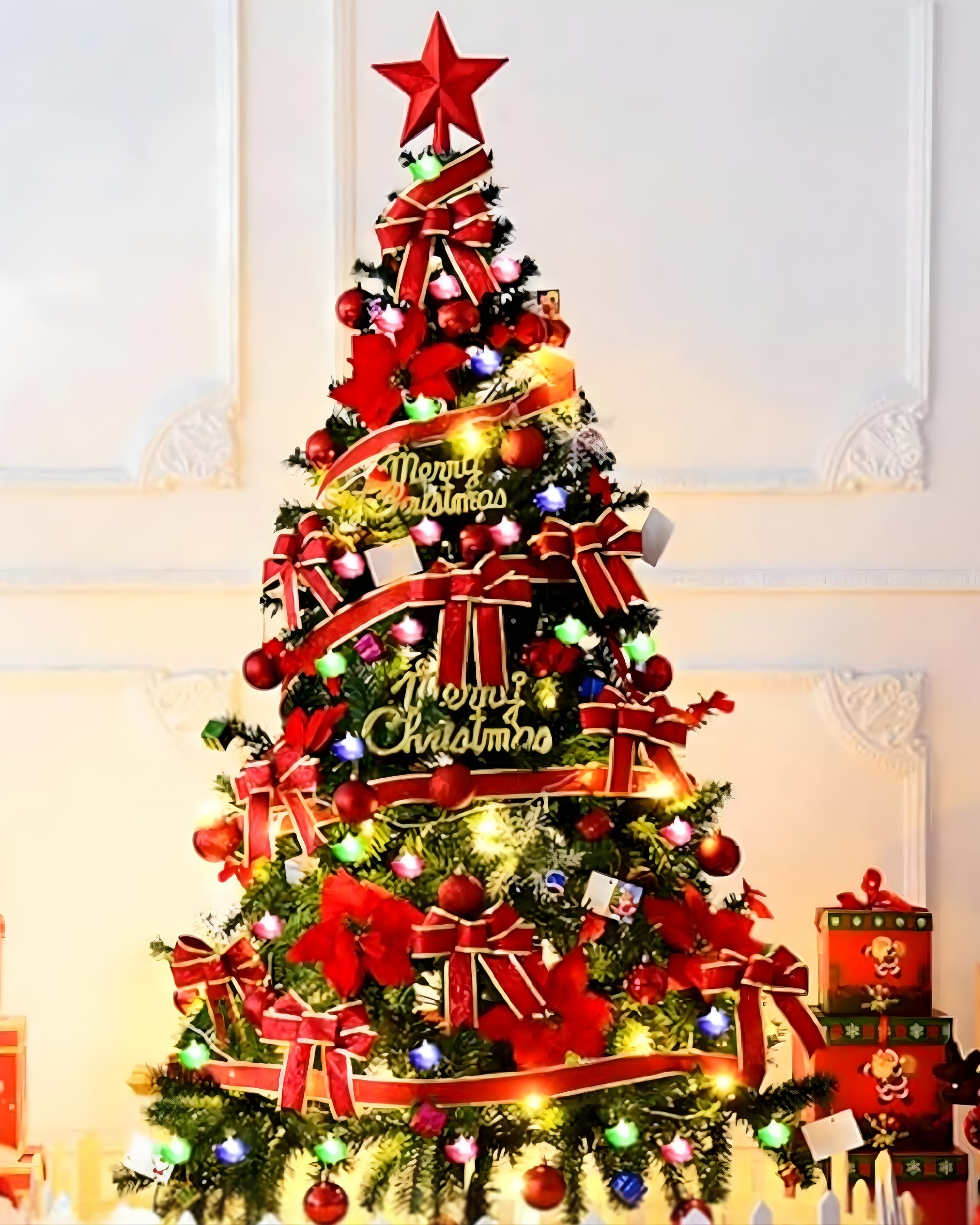 Premsons® 6ft Pre-Decorated Artificial Christmas Tree with Ornaments | Premium Indoor Holiday Tree for Home & Office Décor | Easy Assembly, Reusable