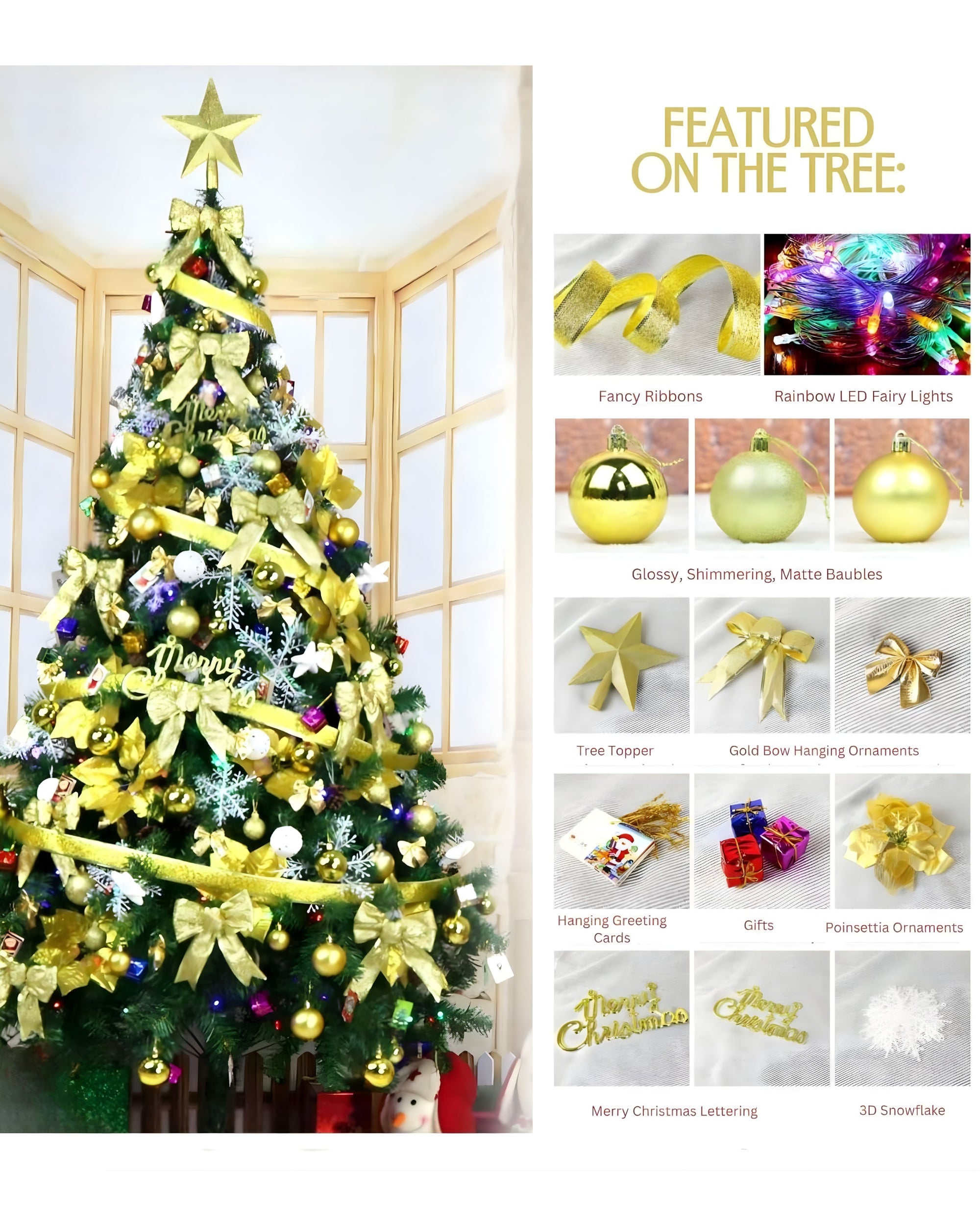 Premsons® 6ft Pre-Decorated Artificial Christmas Tree with Ornaments | Premium Indoor Holiday Tree for Home & Office Décor | Easy Assembly, Reusable