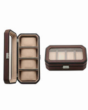 Premsons® Classic Leather Watch Box – 4 Slot Storage Organizer with Clear Top, Velvet Cushions & Secure Closure