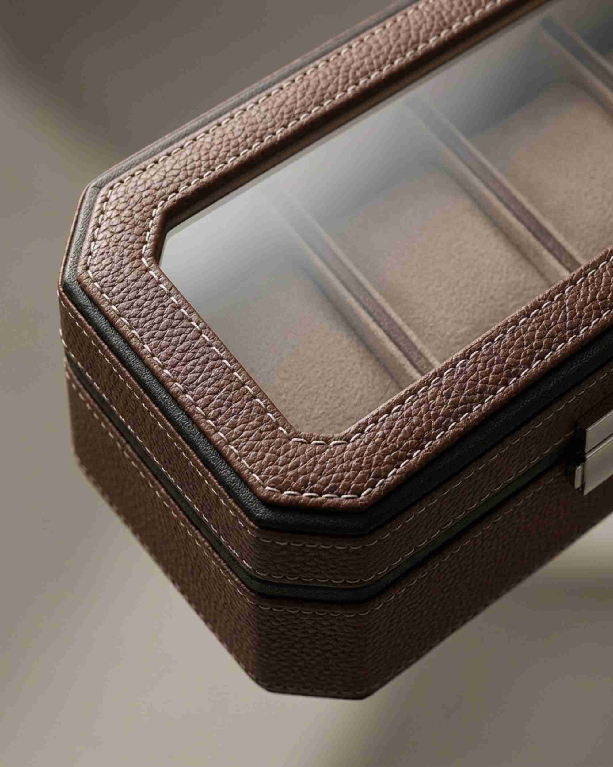 Premsons® Classic Leather Watch Box – 4 Slot Storage Organizer with Clear Top, Velvet Cushions & Secure Closure