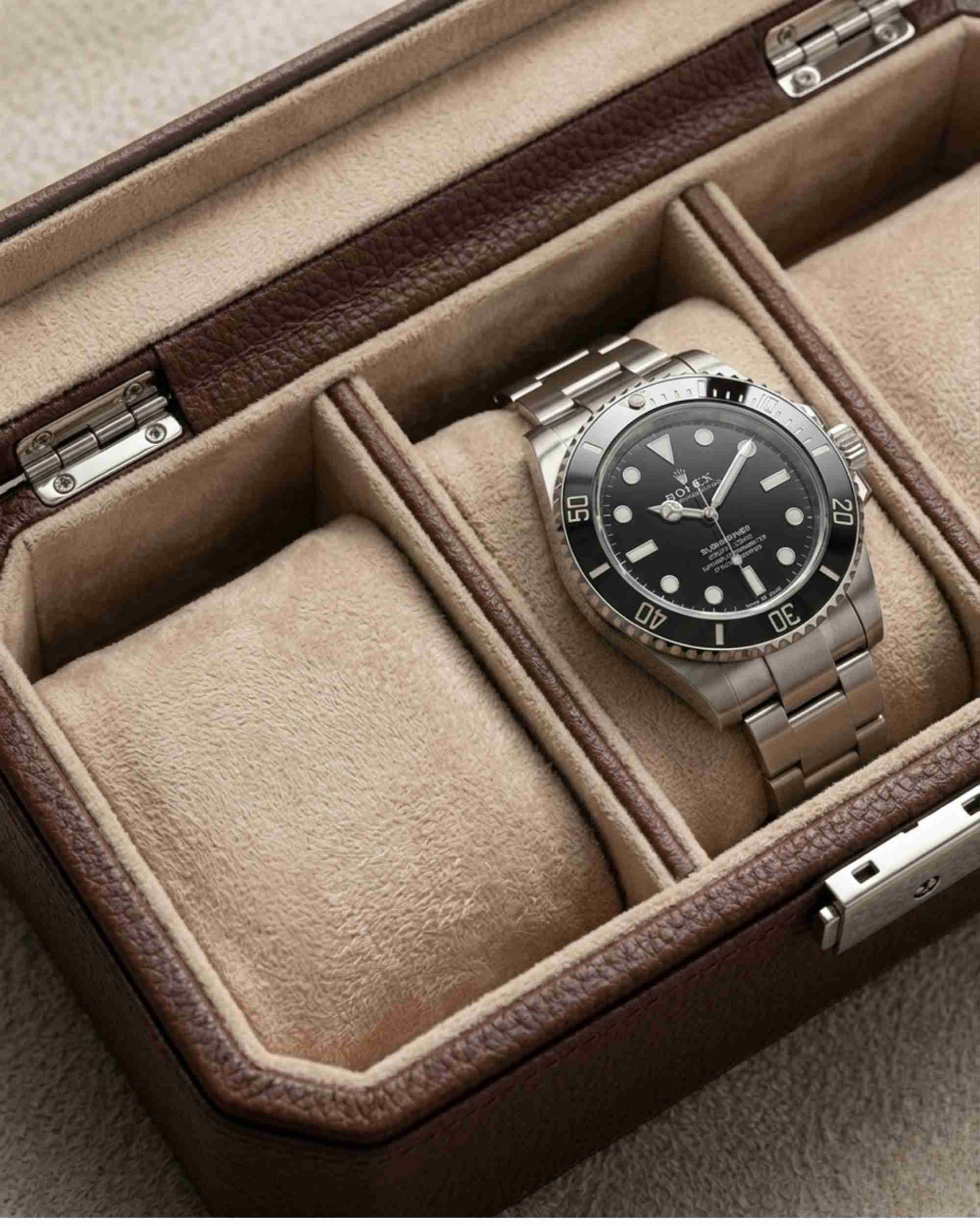 Premsons® Classic Leather Watch Box – 4 Slot Storage Organizer with Clear Top, Velvet Cushions & Secure Closure