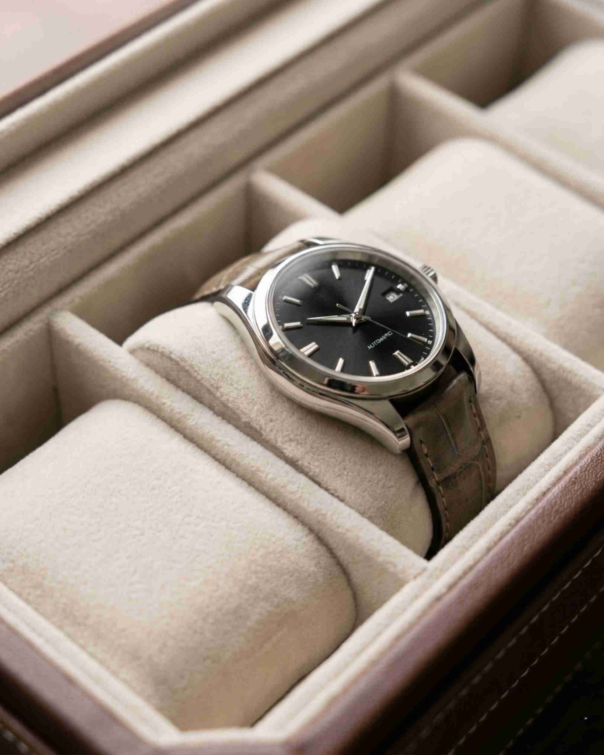 Premsons® Classic Leather Watch Box – 4 Slot Storage Organizer with Clear Top, Velvet Cushions & Secure Closure