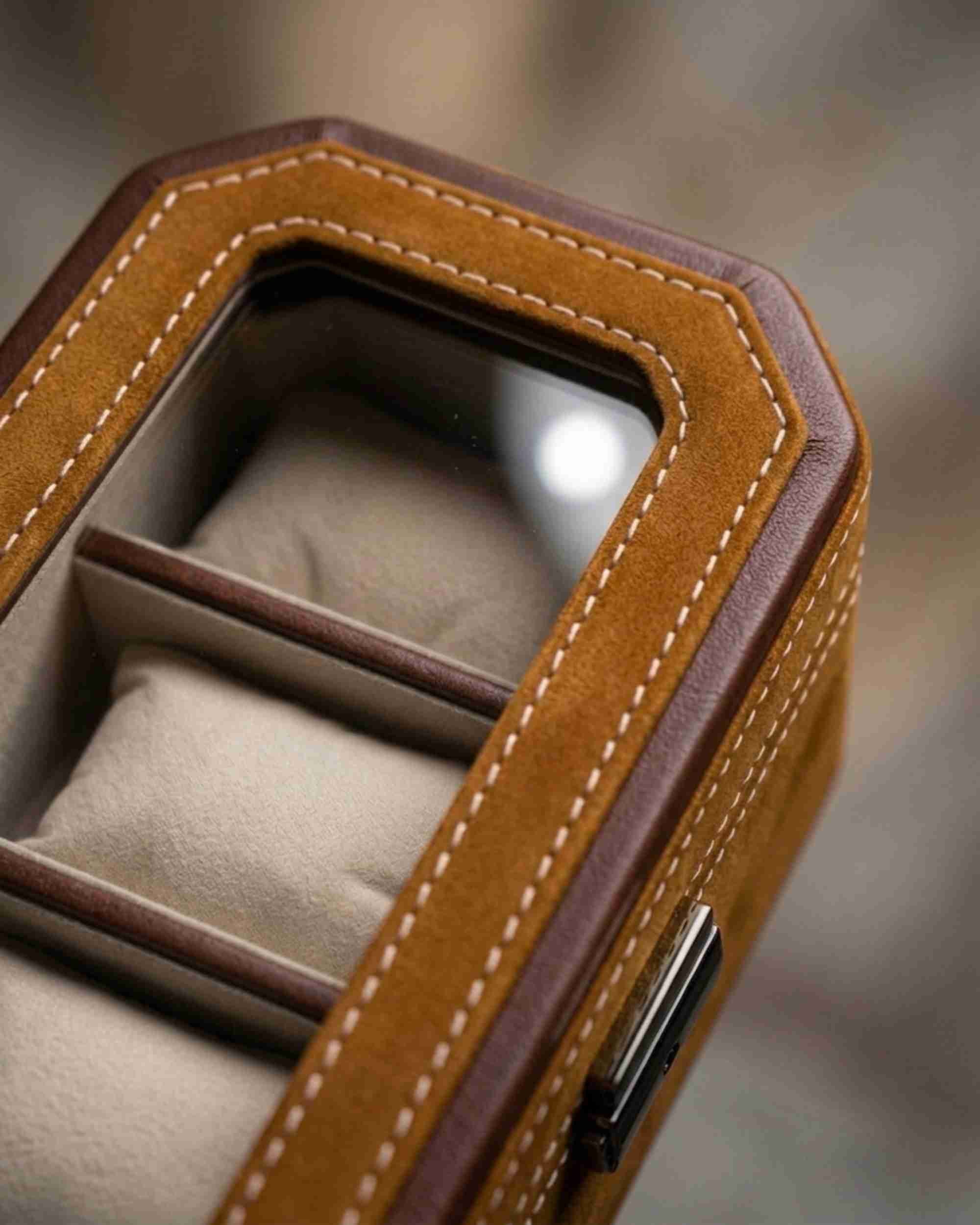 Premsons® Classic Leather Watch Box – 4 Slot Storage Organizer with Clear Top, Velvet Cushions & Secure Closure