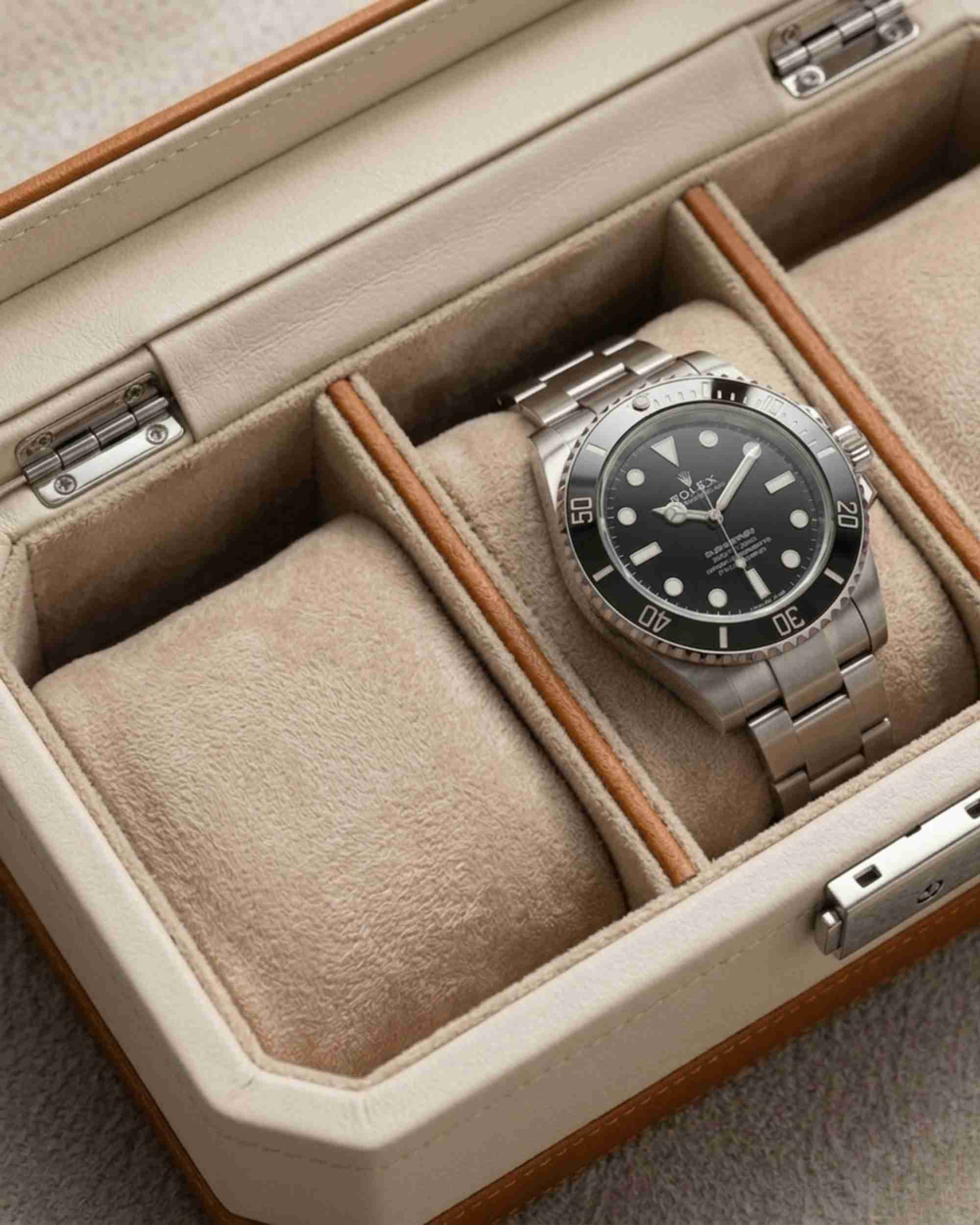 Premsons® Classic Leather Watch Box – 4 Slot Storage Organizer with Clear Top, Velvet Cushions & Secure Closure