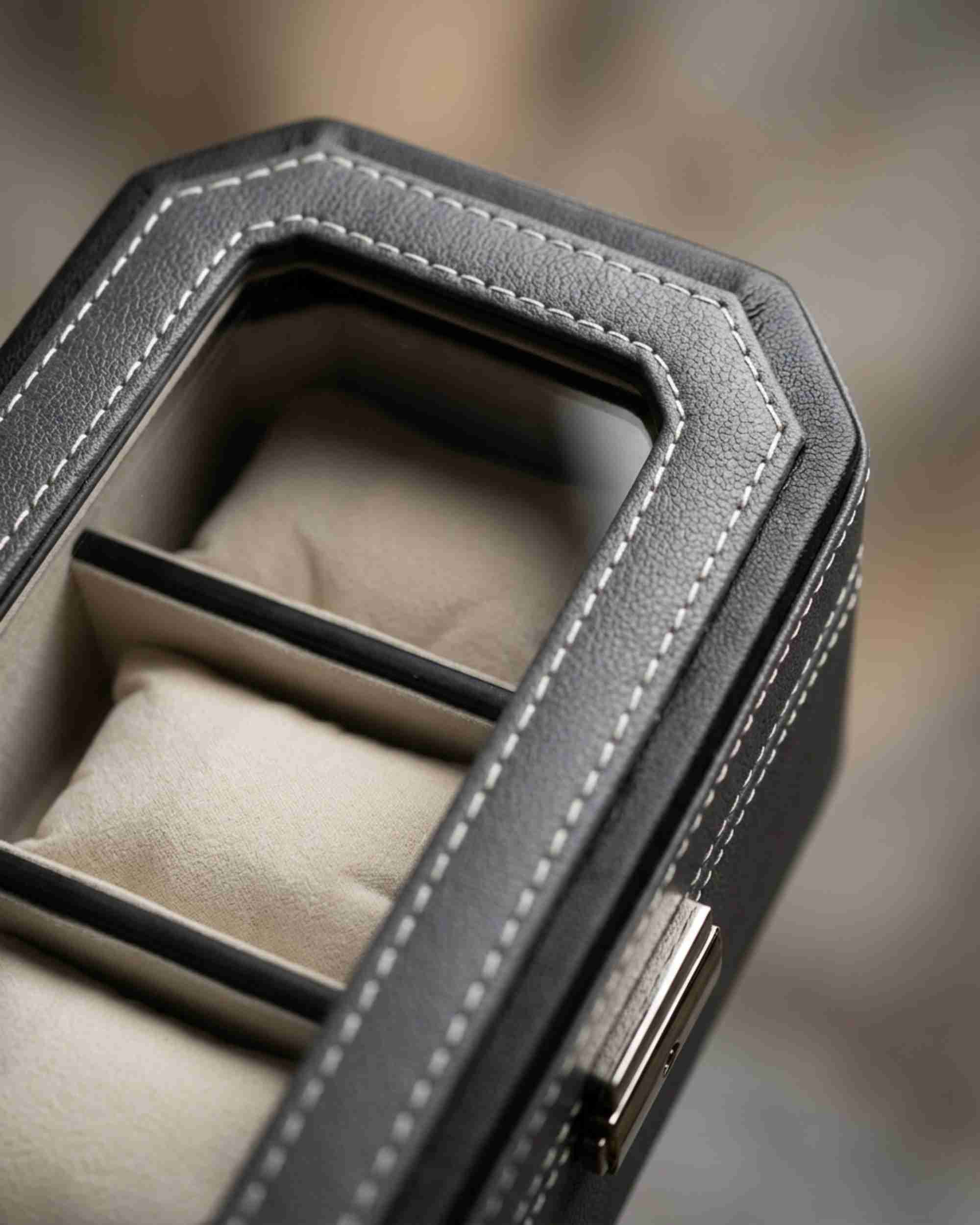 Premsons® Classic Leather Watch Box – 4 Slot Storage Organizer with Clear Top, Velvet Cushions & Secure Closure