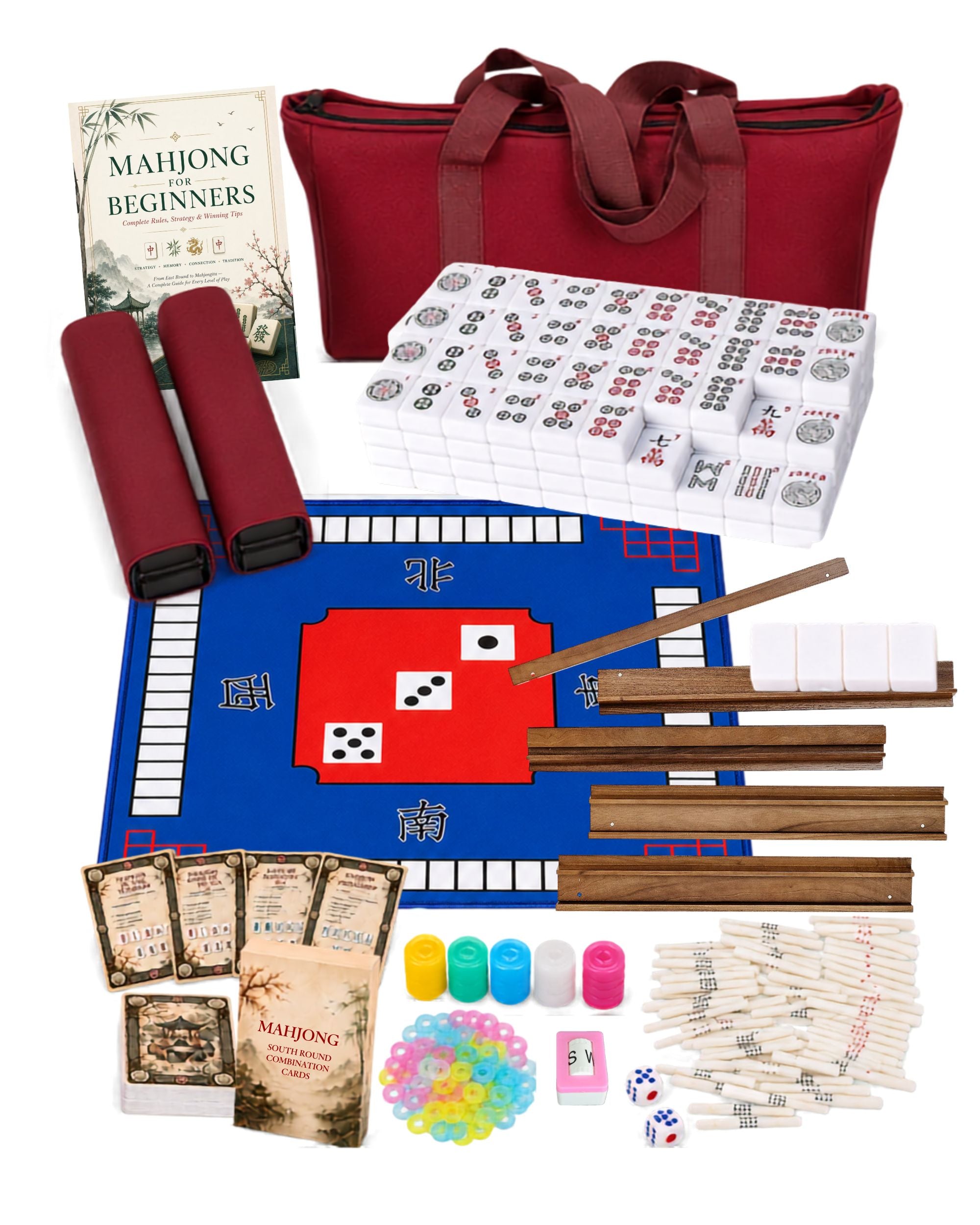 Premsons® American Mahjong Set with 166 White Melamine Tiles with Blue Mat