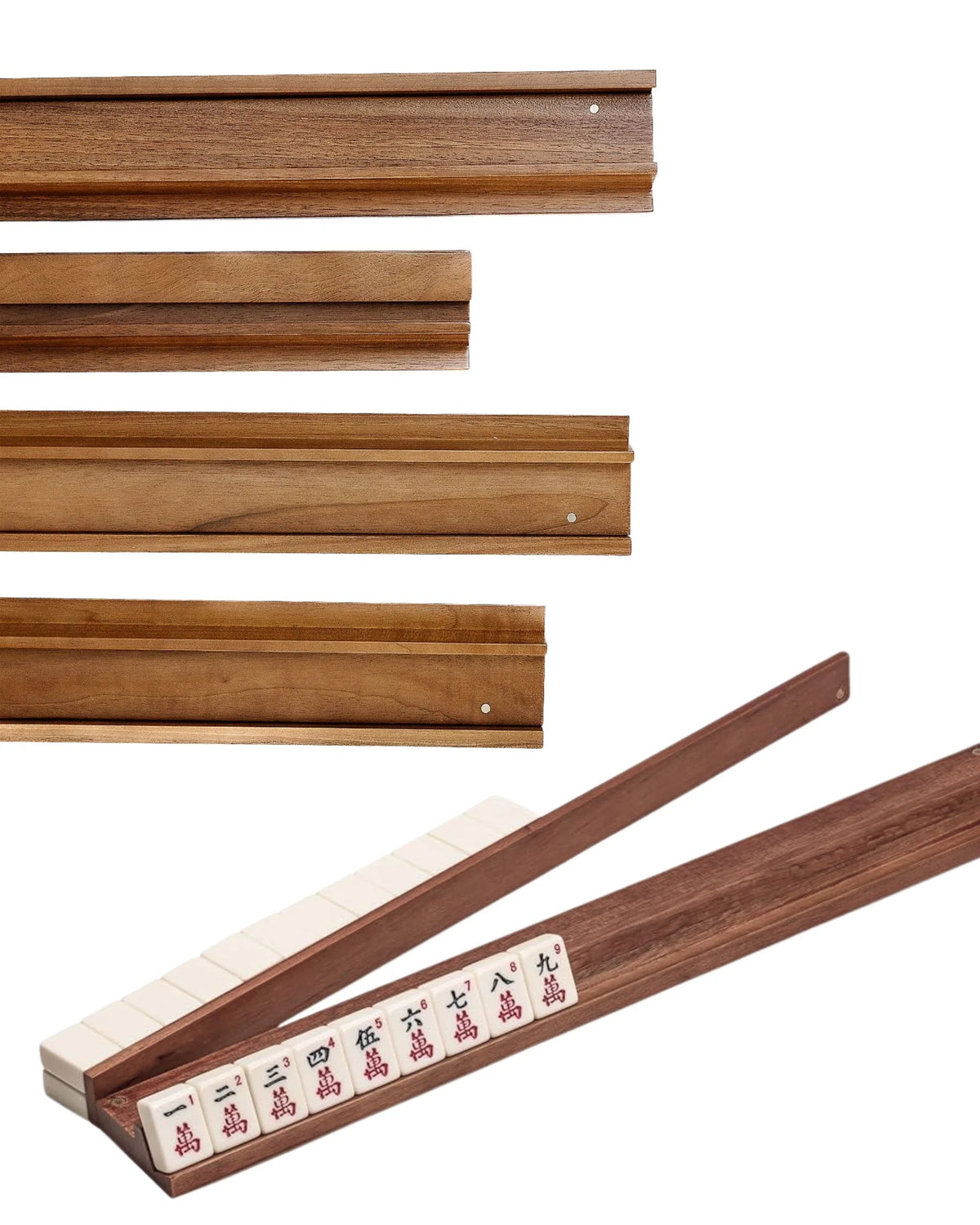 Premsons® Premium Wooden Mahjong Tile Rack - Set of 4 - Dark Brown