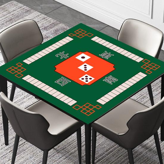 Mahjong table mat with green field and orange dice icons