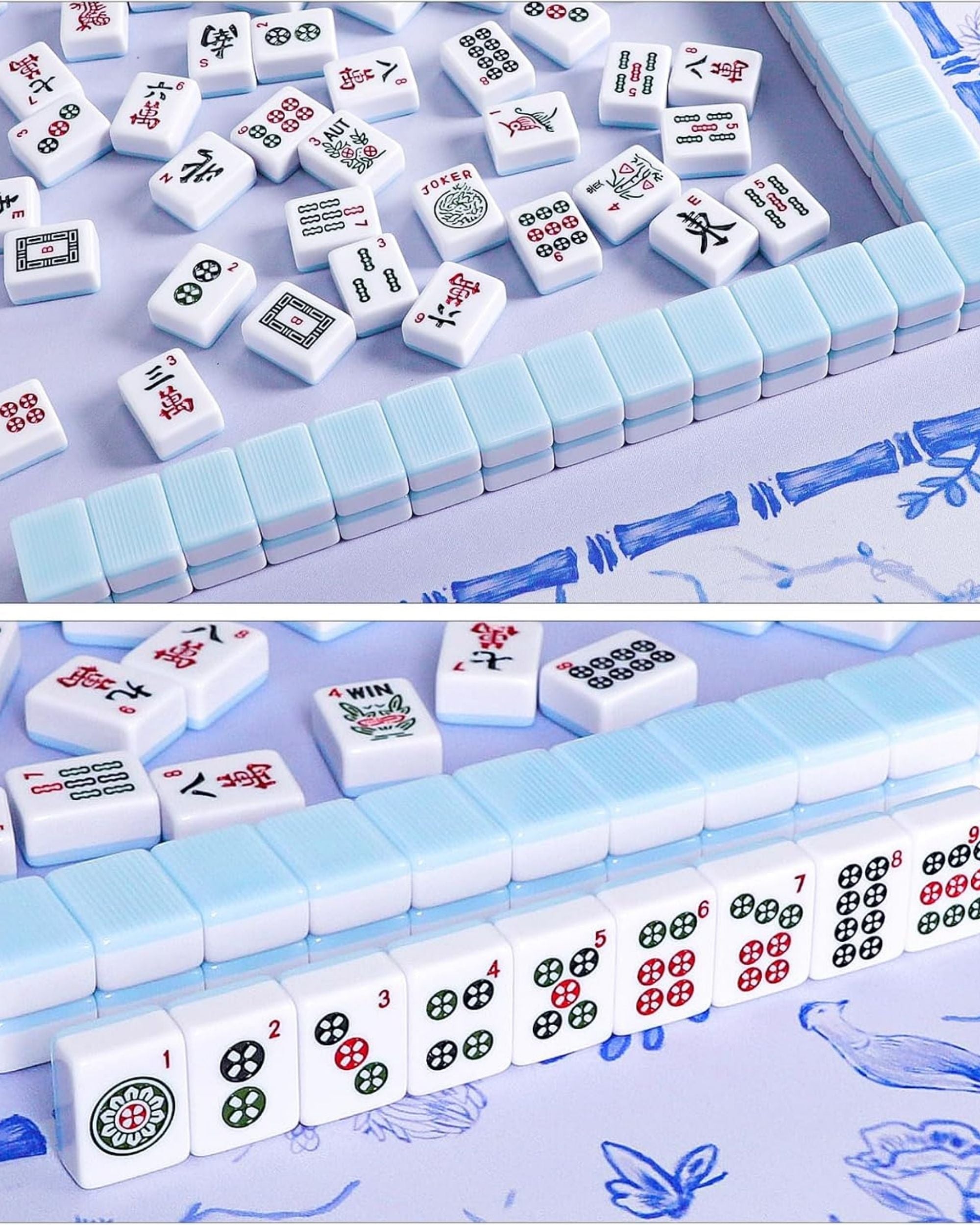 Premsons® Complete American Mahjong Set– Sky Blue Tiles, Racks, Pushers, Dice, Beginner Guide & Storage Carry Bag – Portable Travel Game Kit
