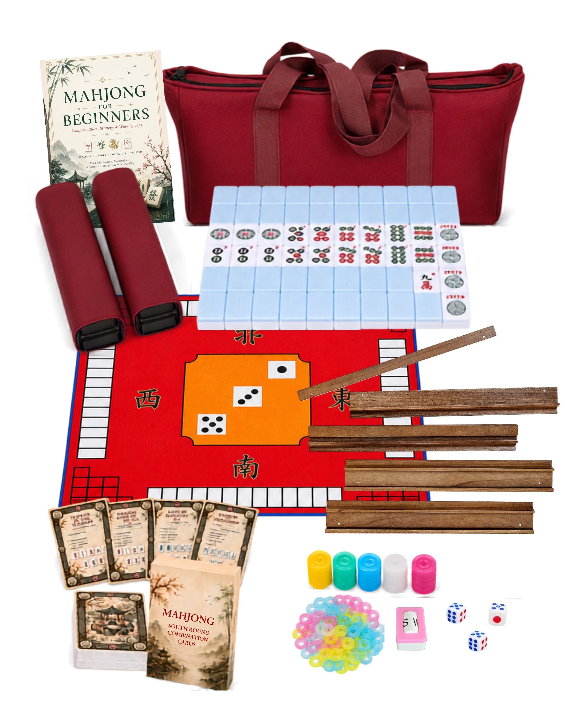 Premsons® American Mahjong Set – 166 Blue Melamine Tiles & Red Mat