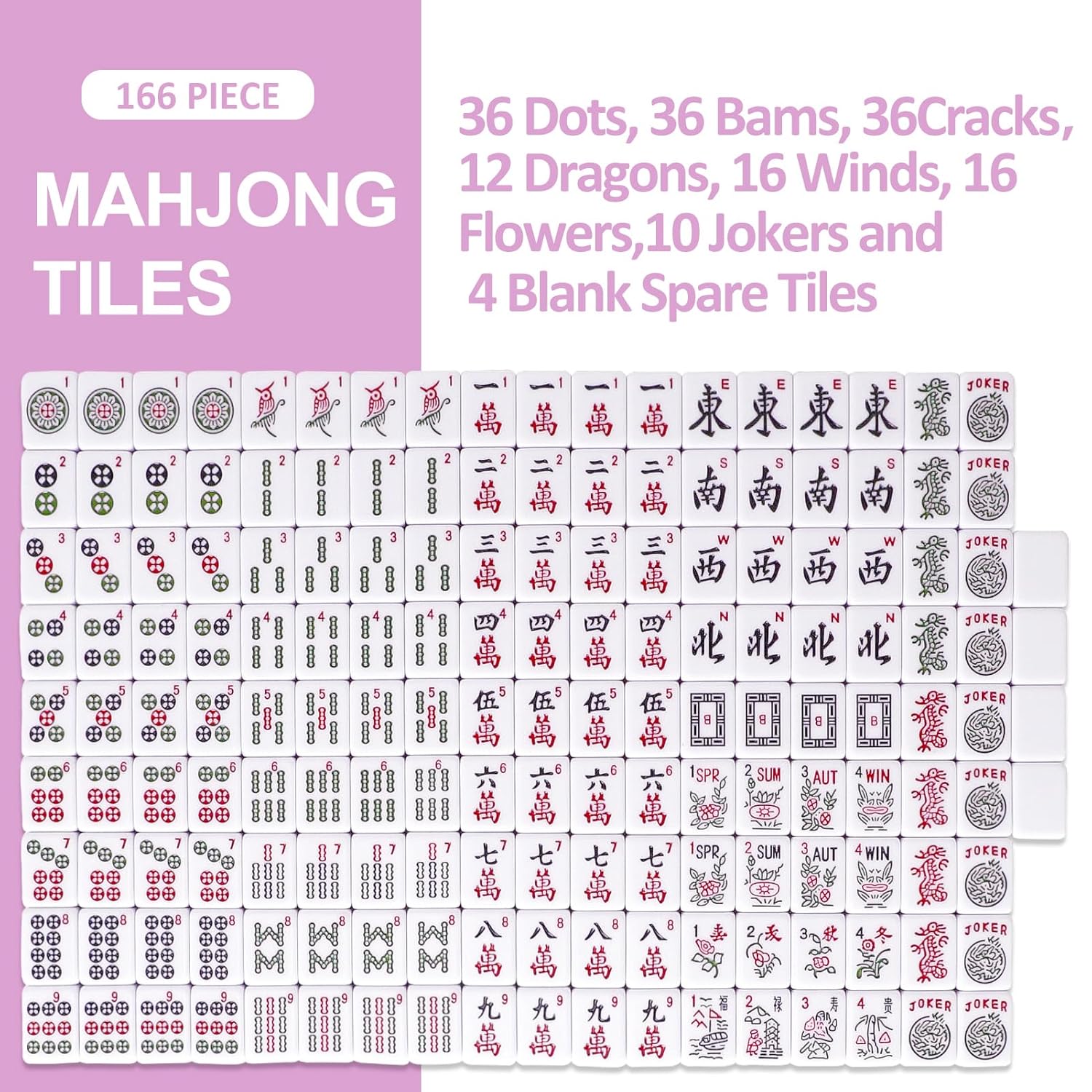 Premsons® Complete American Mahjong Set - Candy Pink Tiles – Tiles, Racks, Pushers, Dice, Beginner Guide & Storage Carry Bag – Portable Travel Game Kit