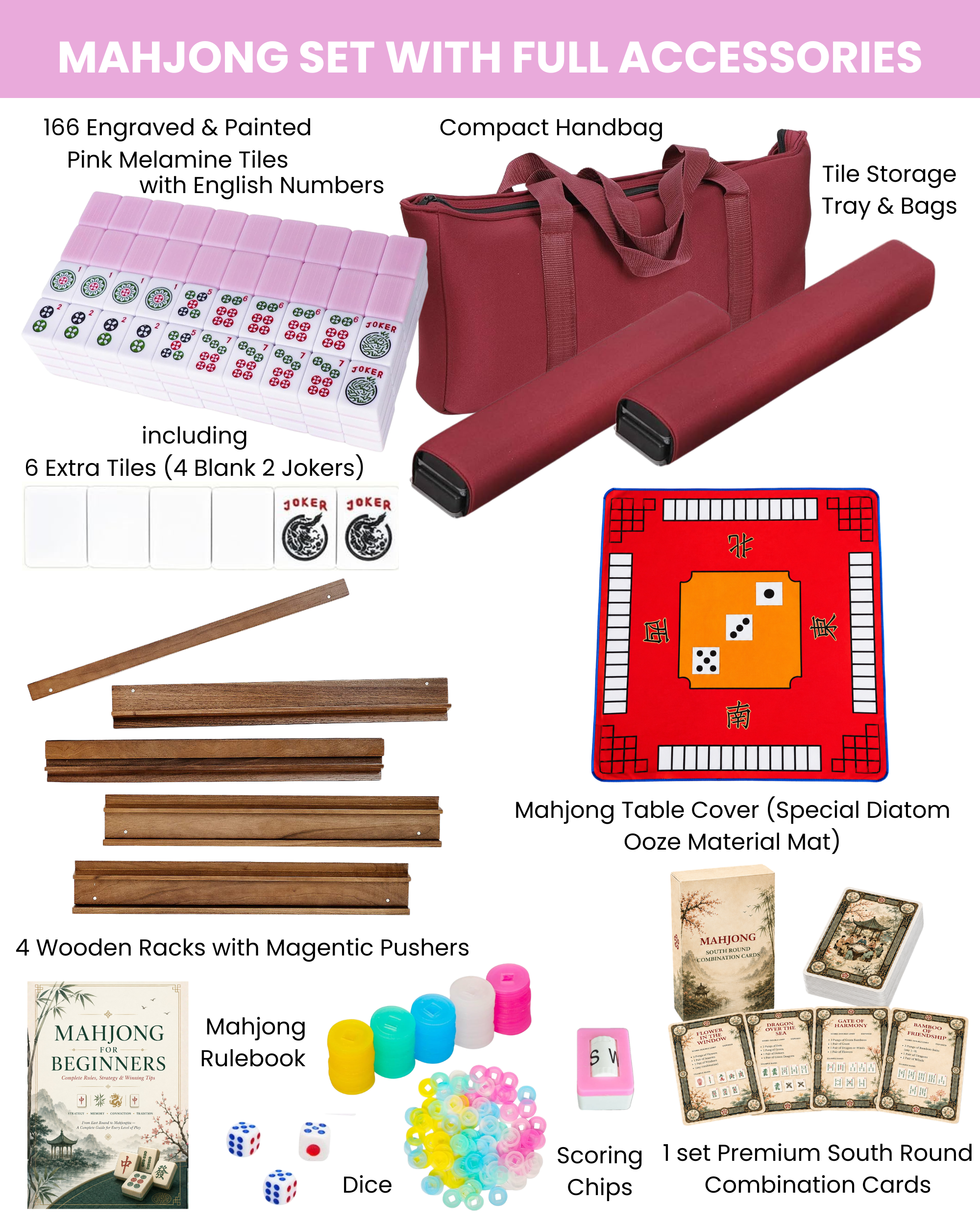 Premsons® Pink Melamine American Mahjong Set with Red Mat