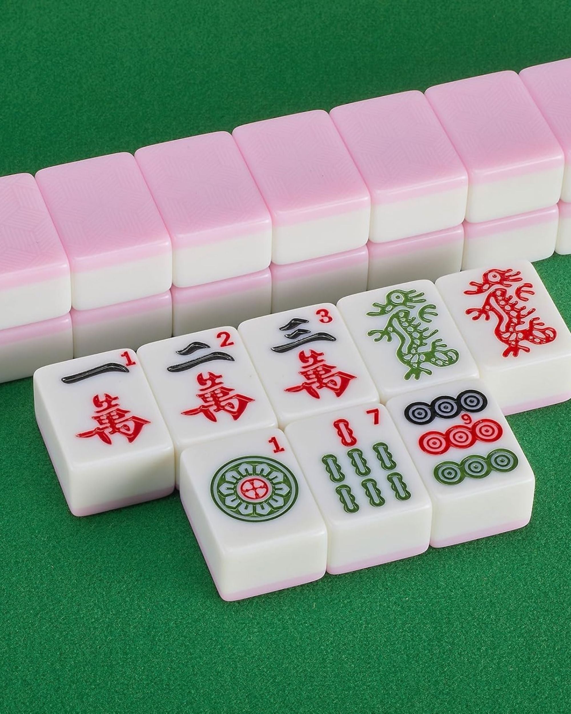 Premsons® Complete American Mahjong Set - Candy Pink Tiles – Tiles, Racks, Pushers, Dice, Beginner Guide & Storage Carry Bag – Portable Travel Game Kit