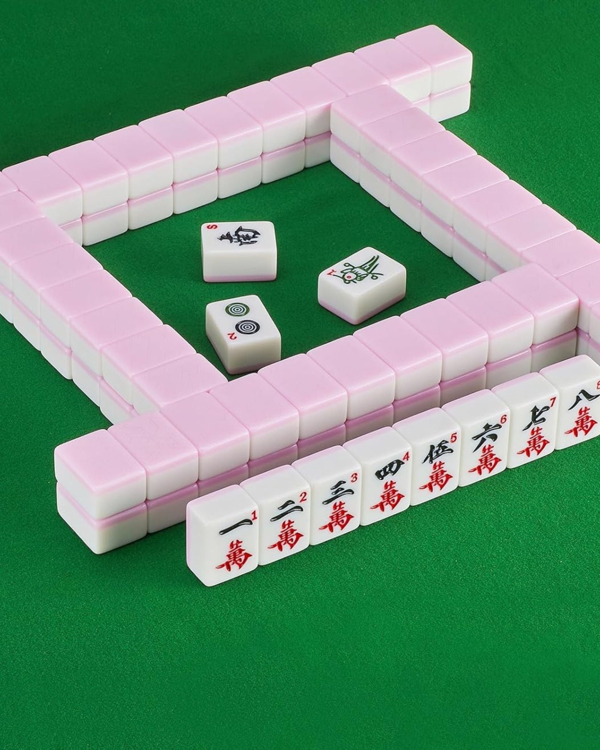 Premsons® Complete American Mahjong Set - Candy Pink Tiles – Tiles, Racks, Pushers, Dice, Beginner Guide & Storage Carry Bag – Portable Travel Game Kit