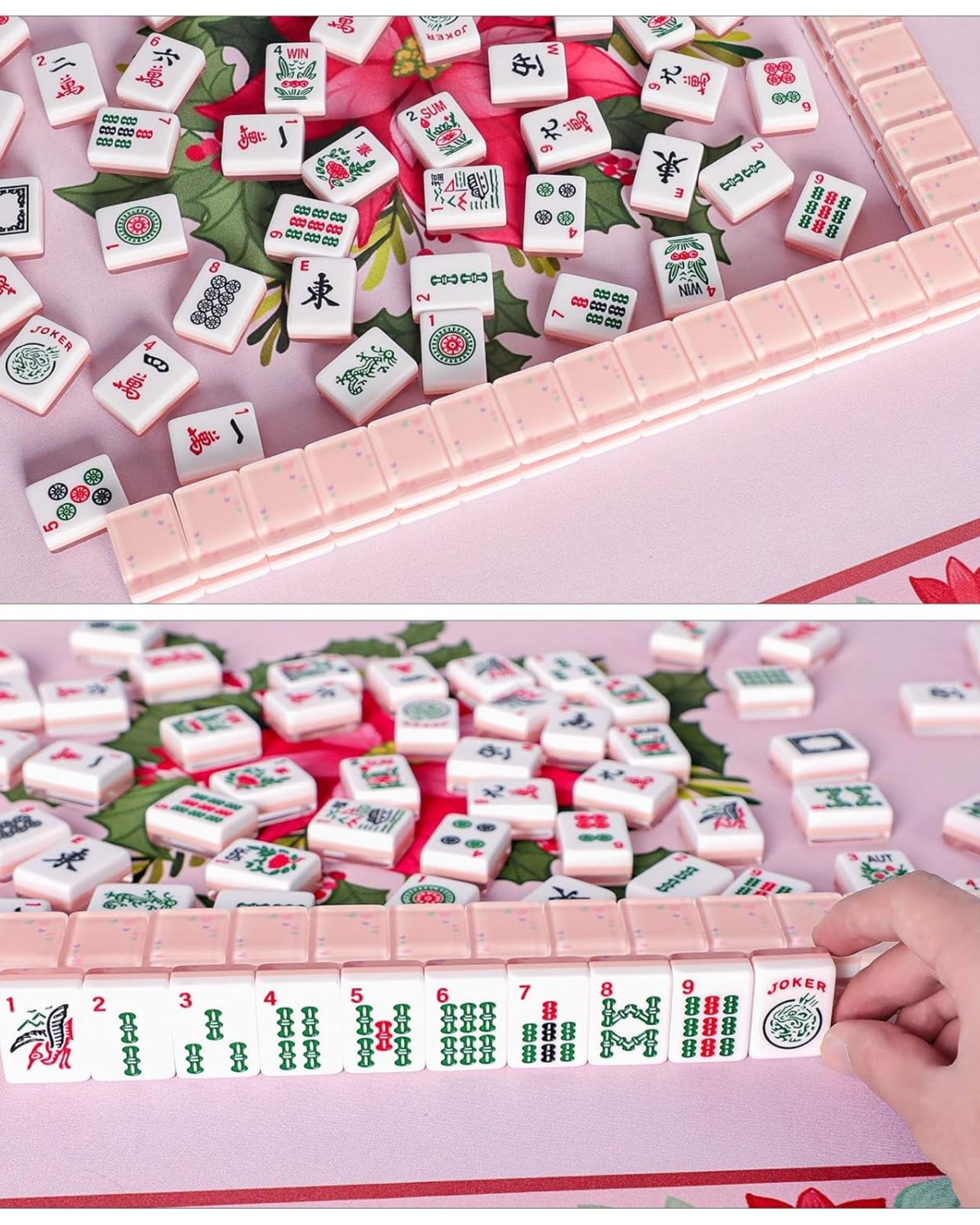 Premsons® Complete American Mahjong Set - Candy Pink Tiles – Tiles, Racks, Pushers, Dice, Beginner Guide & Storage Carry Bag – Portable Travel Game Kit