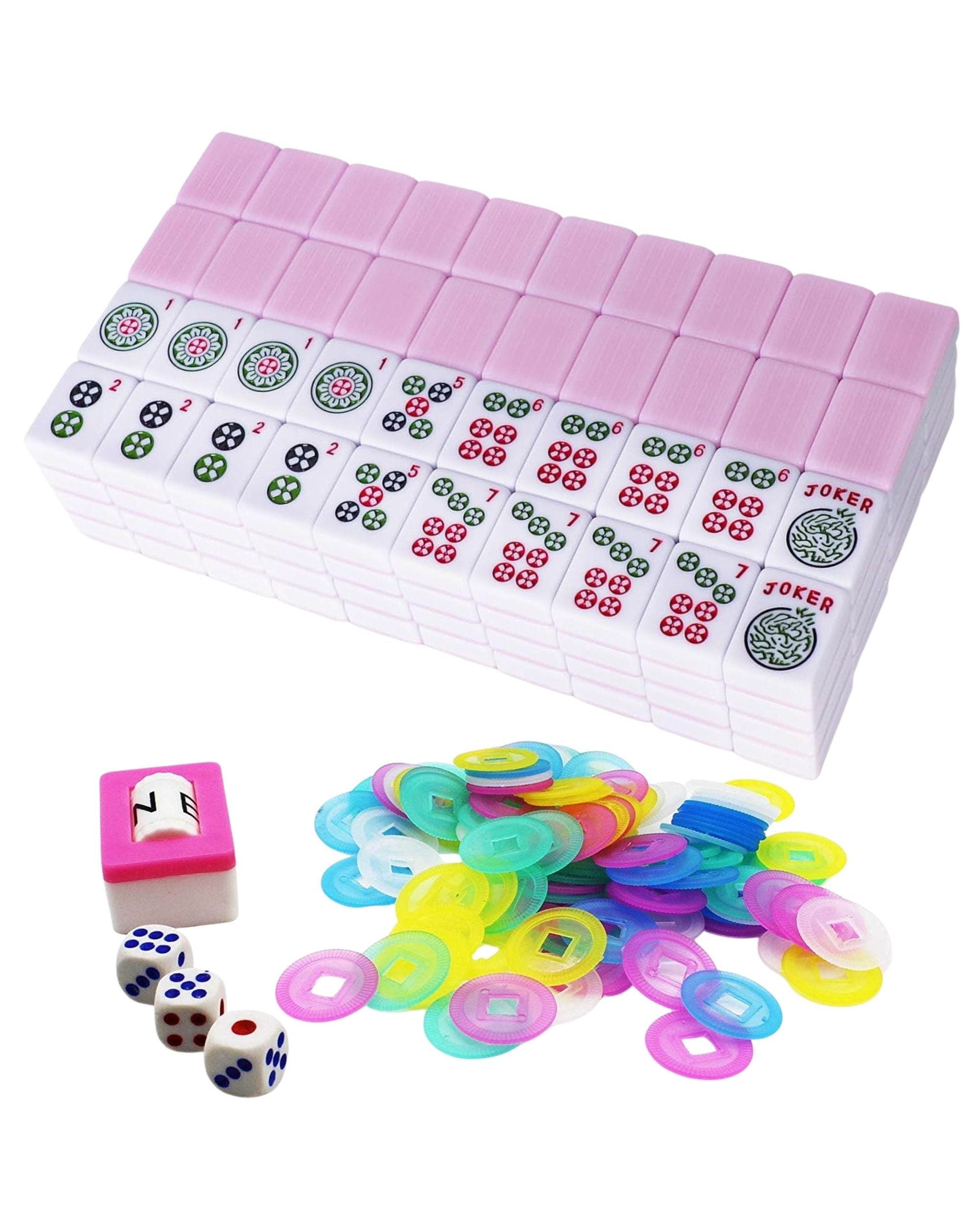 Premsons® Complete American Mahjong Set - Candy Pink Tiles – Tiles, Racks, Pushers, Dice, Beginner Guide & Storage Carry Bag – Portable Travel Game Kit
