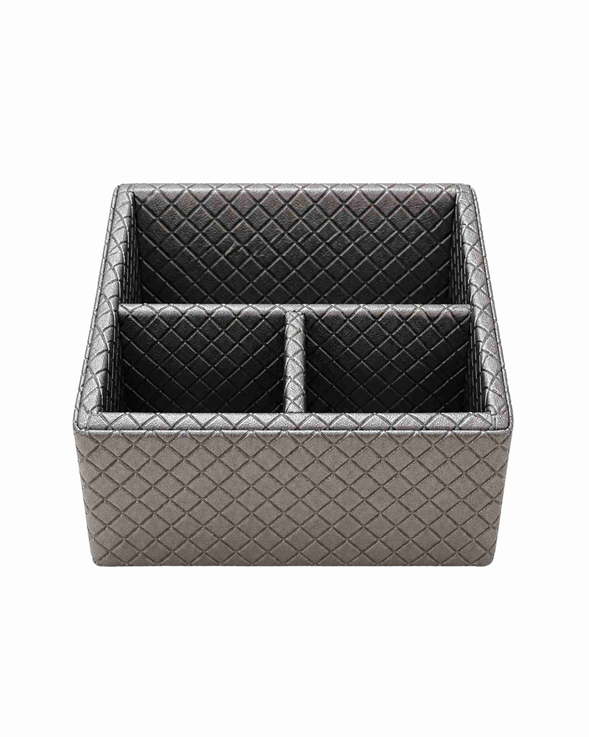 Premsons® Metallic Leatherette Remote Holder – 3 Section Organizer for TV, AC & Set-Top Box Remotes | Premium Desk & Table Storage Stand for Home & Office
