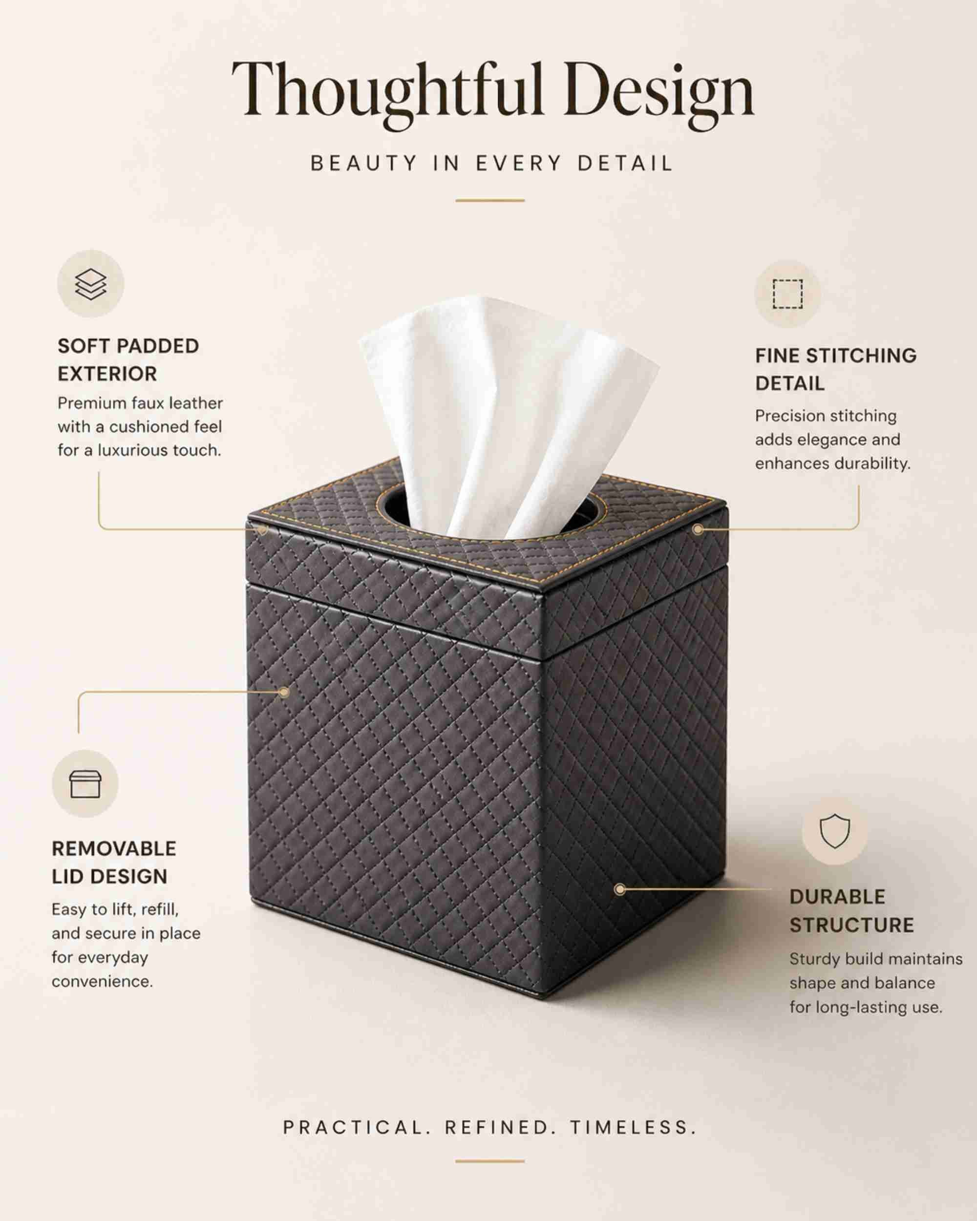 Premsons® Metallic Leatherette Tissue Box Holder – Premium Tissue Paper Case for Car, Home & Office | Elegant Tabletop Napkin Dispenser Cover