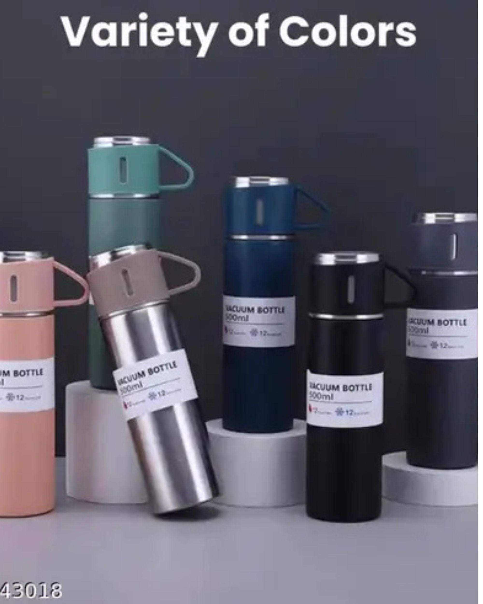 Premsons® 425ml Stainless Steel Vacuum Flask Set with 2 Cups | Double Wall Insulated Thermos Bottle for Hot & Cold Drinks | Leakproof Travel Flask