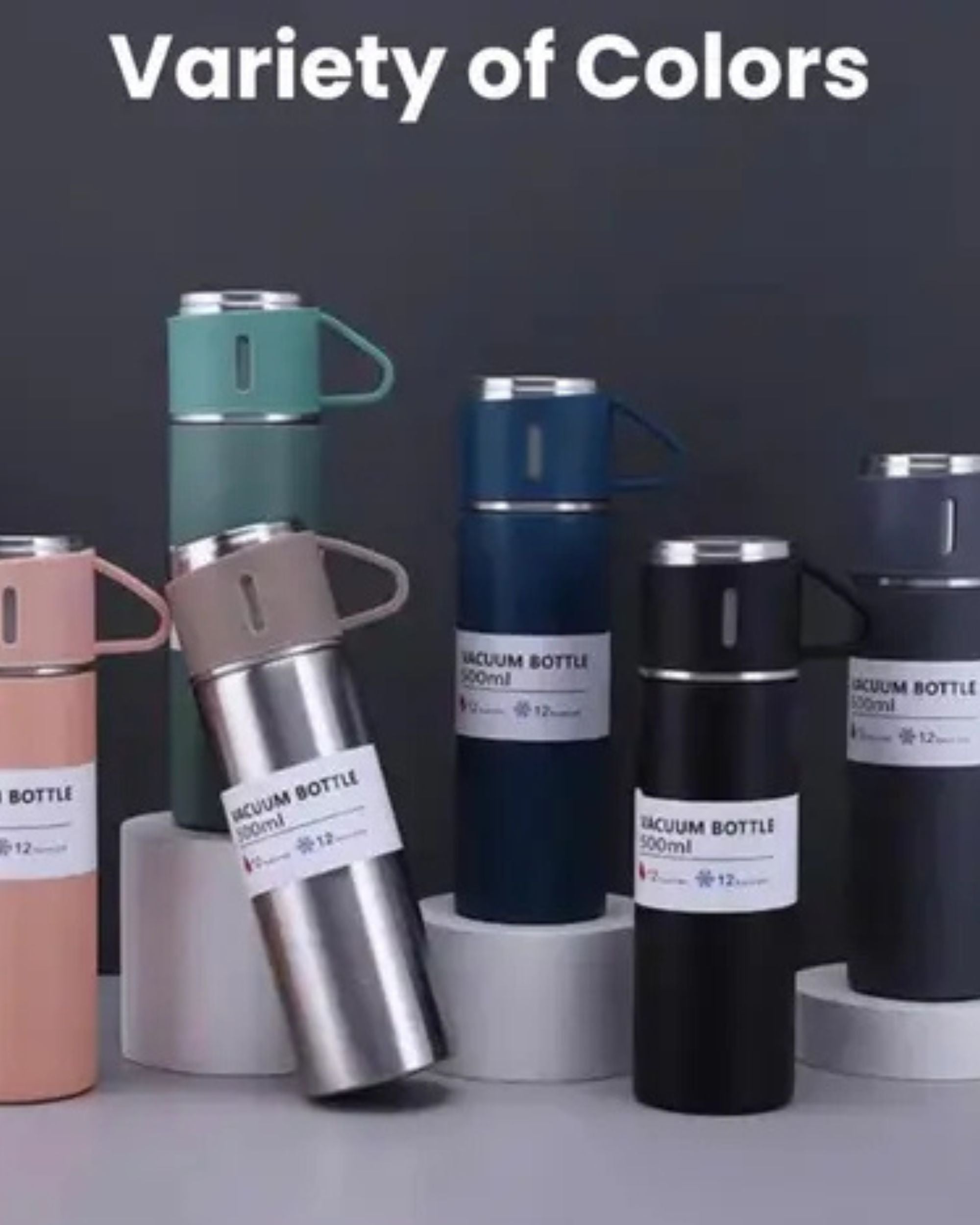 Premsons® 425ml Stainless Steel Vacuum Flask Set with 2 Cups | Double Wall Insulated Thermos Bottle for Hot & Cold Drinks | Leakproof Travel Flask