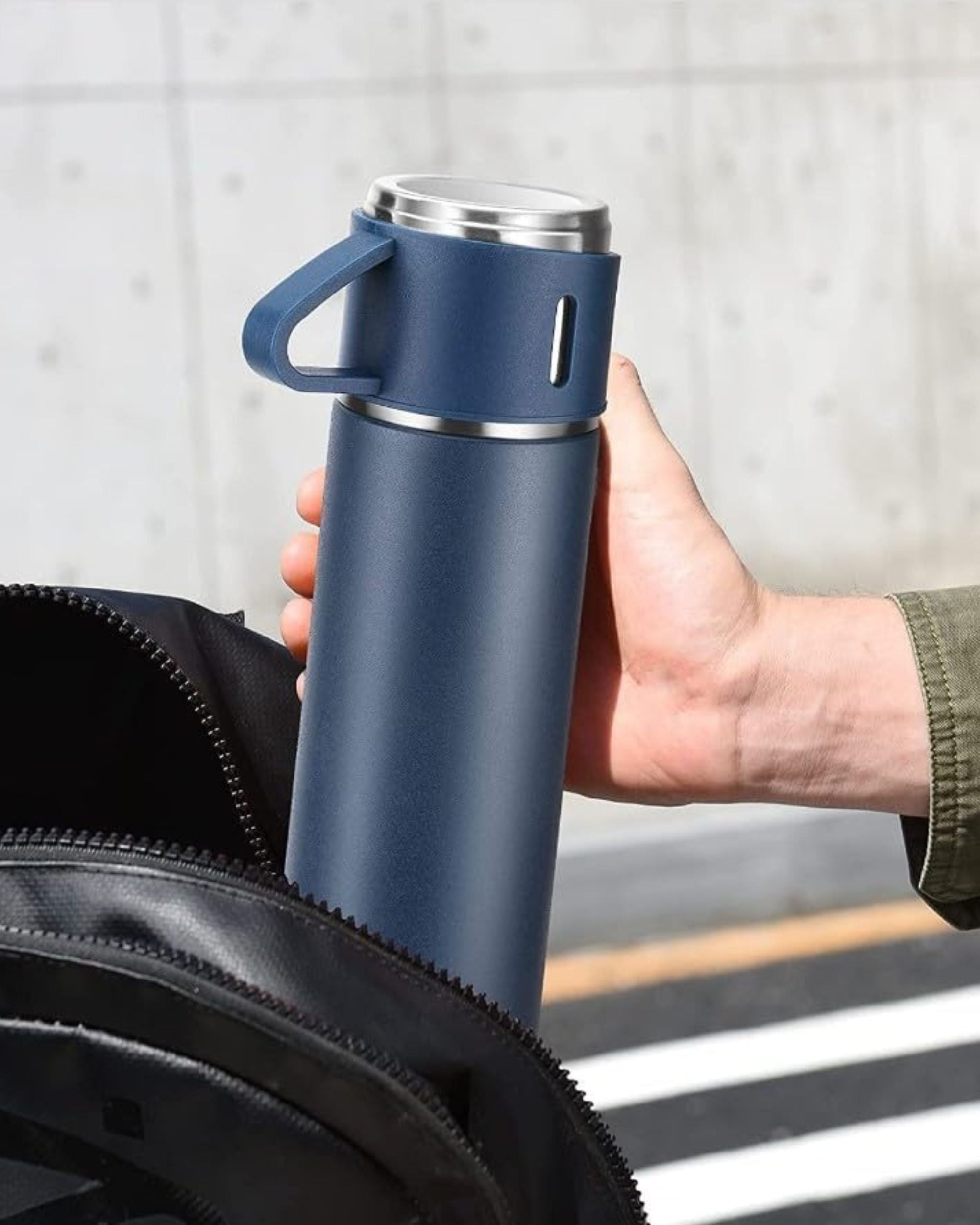Premsons® 425ml Stainless Steel Vacuum Flask Set with 2 Cups | Double Wall Insulated Thermos Bottle for Hot & Cold Drinks | Leakproof Travel Flask