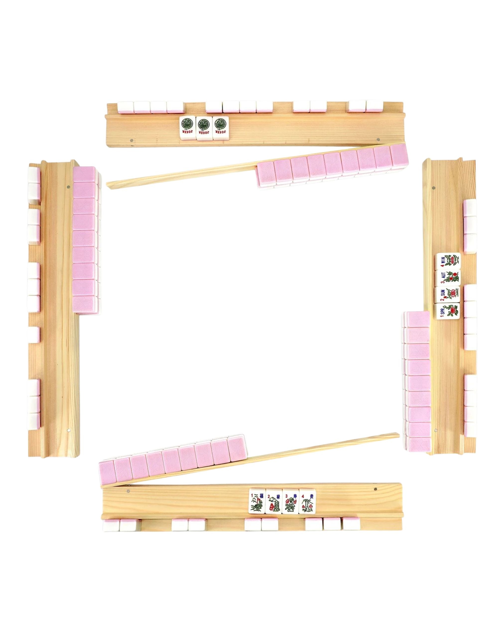 Premsons® Wooden Mahjong Tile Racks Set of 4 | Smooth Finish Solid Wood Racks with Pushers | Durable Mahjong Accessories for American Mahjong, Travel & Family Game Night