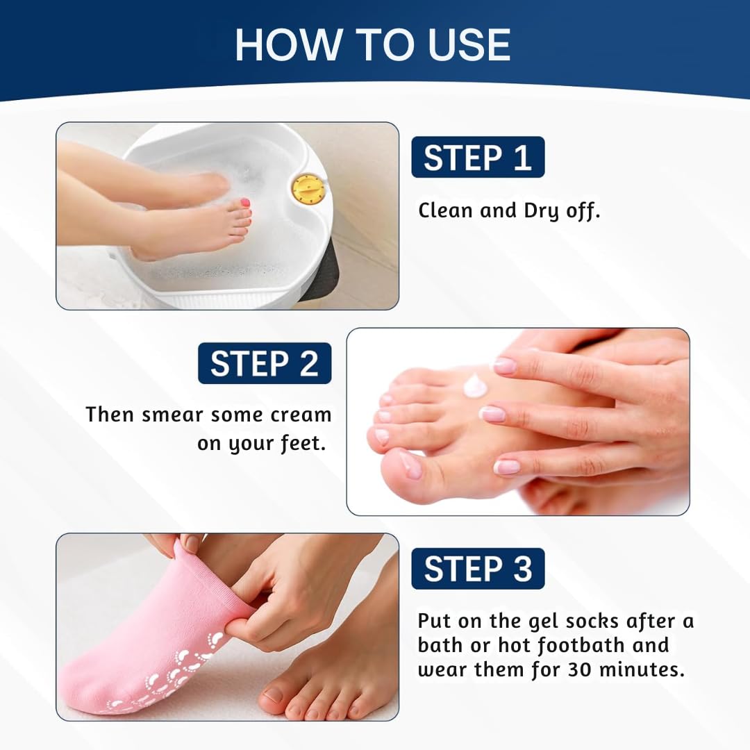 Pink gel socks on foot, cushioned ankle with printed sole area