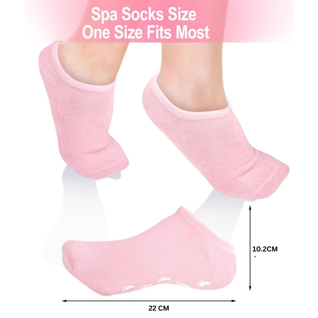 Pink gel socks, one-size fit with elastic opening and cushioned heel