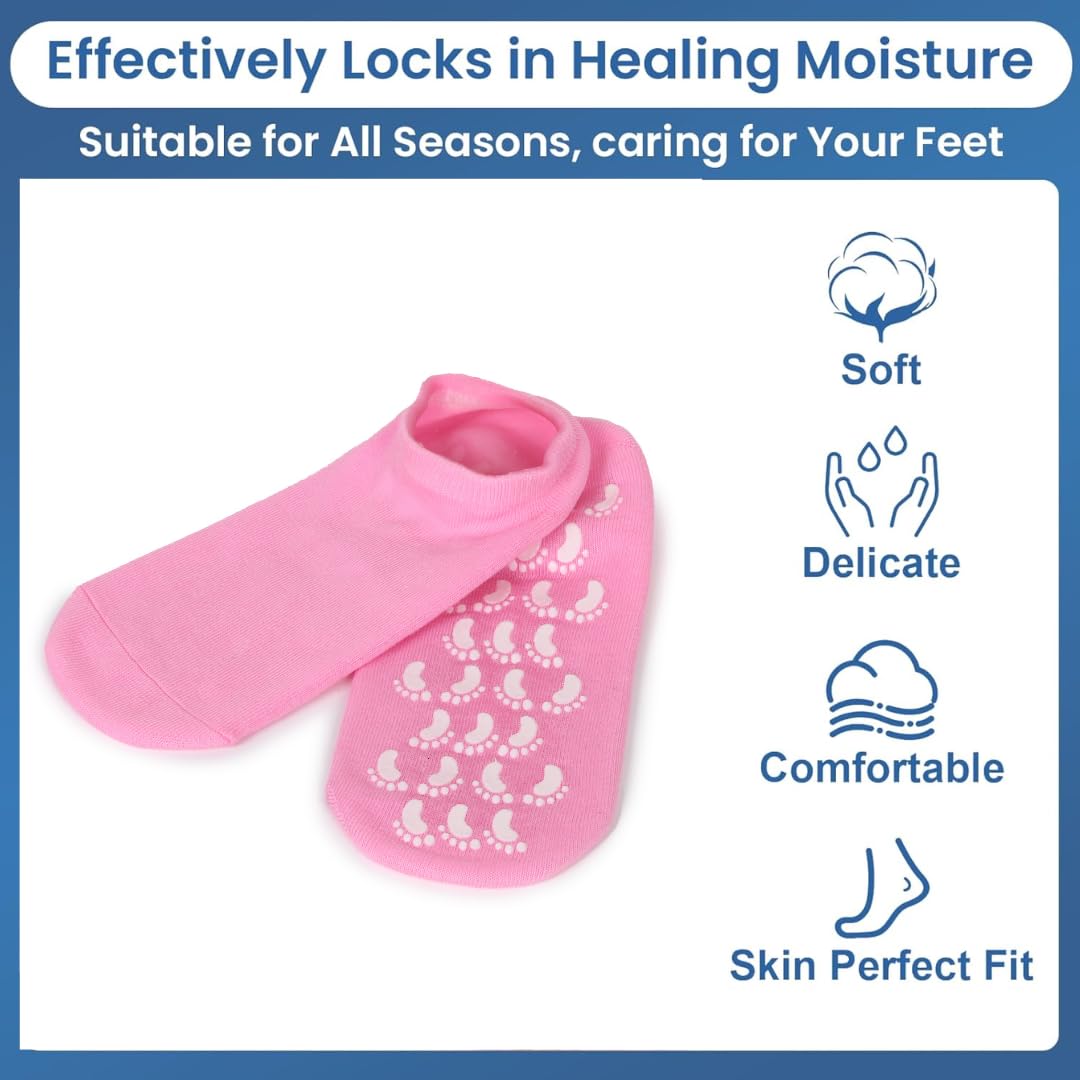 Pink spa gel socks pair with soft feel and white pattern on the cuff