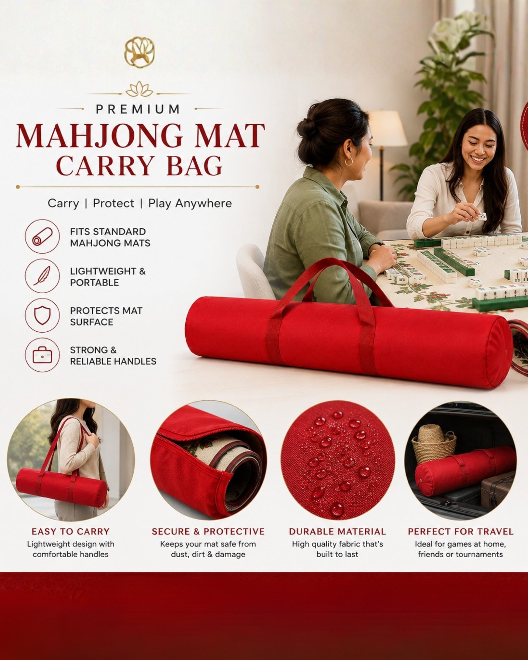 Premsons® Premium Mahjong Mat Carry Bag – Stylish, Durable & Easy Storage for Mahjong Playing Mats