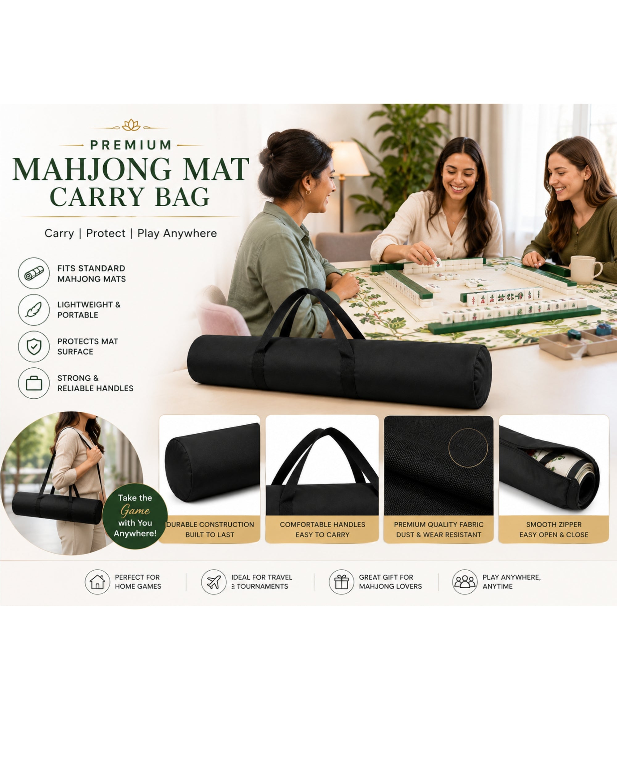 Premsons® Premium Mahjong Mat Carry Bag – Stylish, Durable & Easy Storage for Mahjong Playing Mats