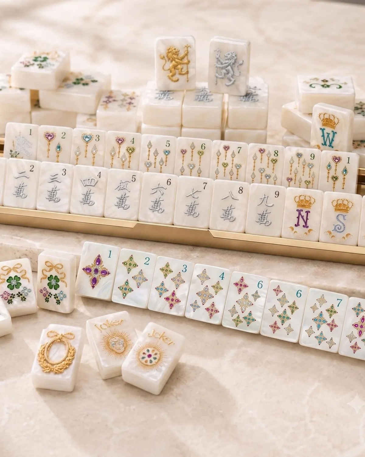 Premsons® Pearlescent Look Mahjong Tiles – 160 Tiles with Instruction Book & Scoring Sticks