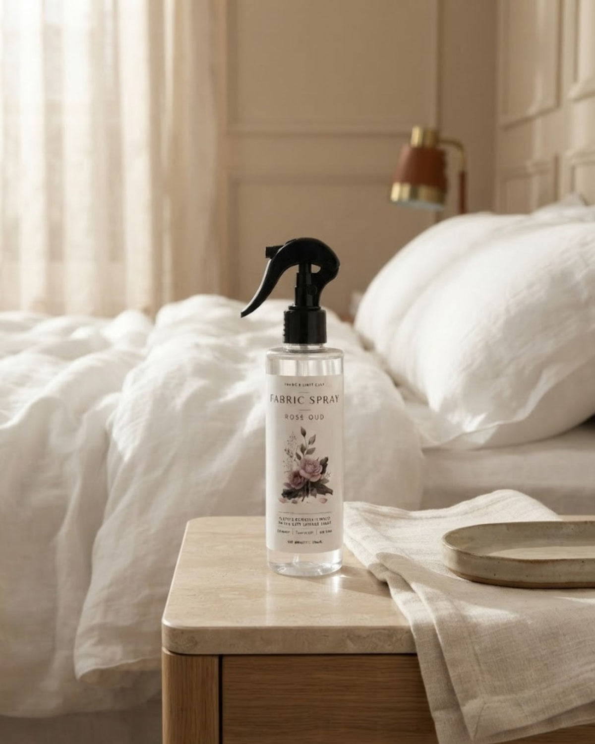 Premsons® Rose Oud Fabric Freshener – Elegant Fragrance Spray for Curtains, Bedding & Linen.